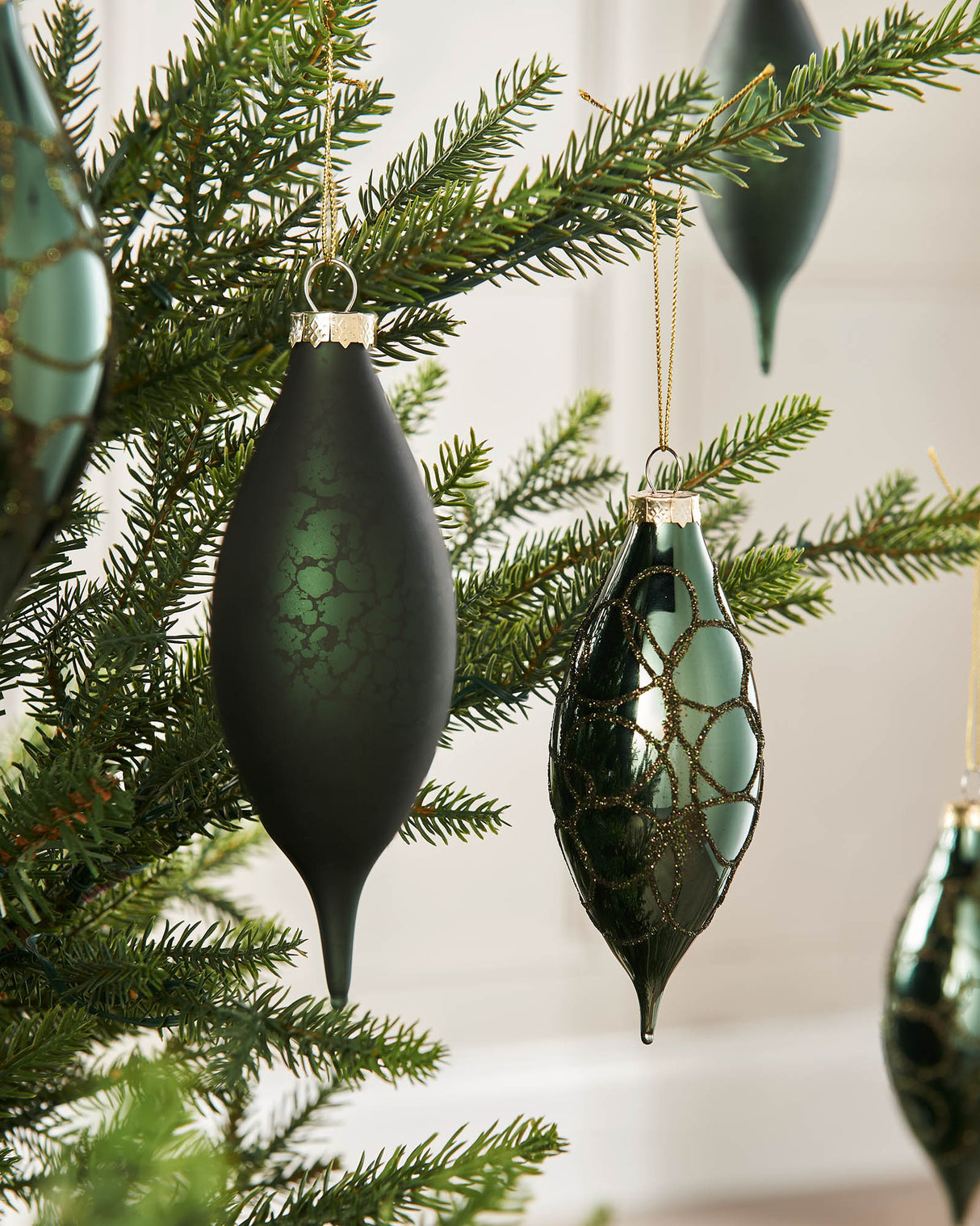 Sage Green Glass Baubles, 5 Pack, 15 cm