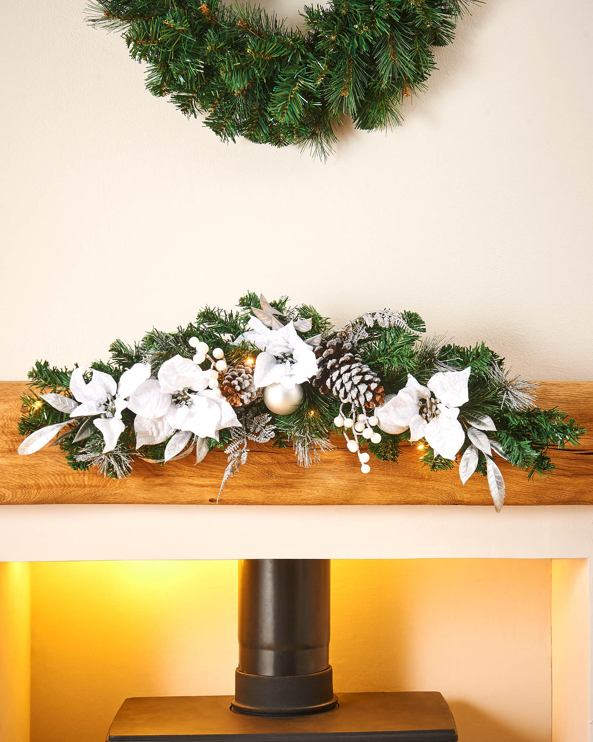 Pre-Lit Decorated Garland Arch, Silver/White, 3 ft