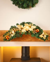Pre-Lit Decorated Arch Garland with 20 Warm White LEDs, Copper/Gold, 3 ft