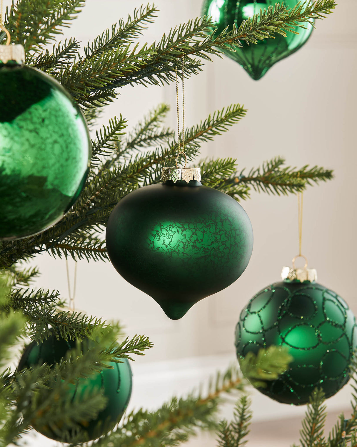 Christmas Green Glass Baubles, 6 Pack, 10 cm