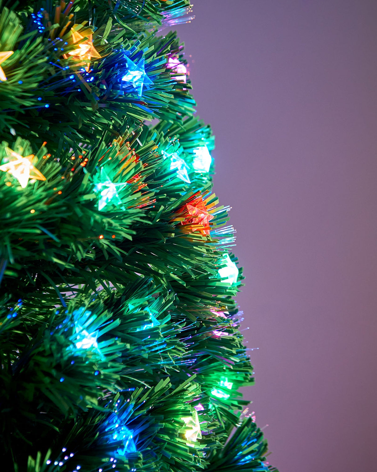 Pre-Lit Fibre Optic Pencil Christmas Tree with Multi-Coloured LED Stars, 5 ft