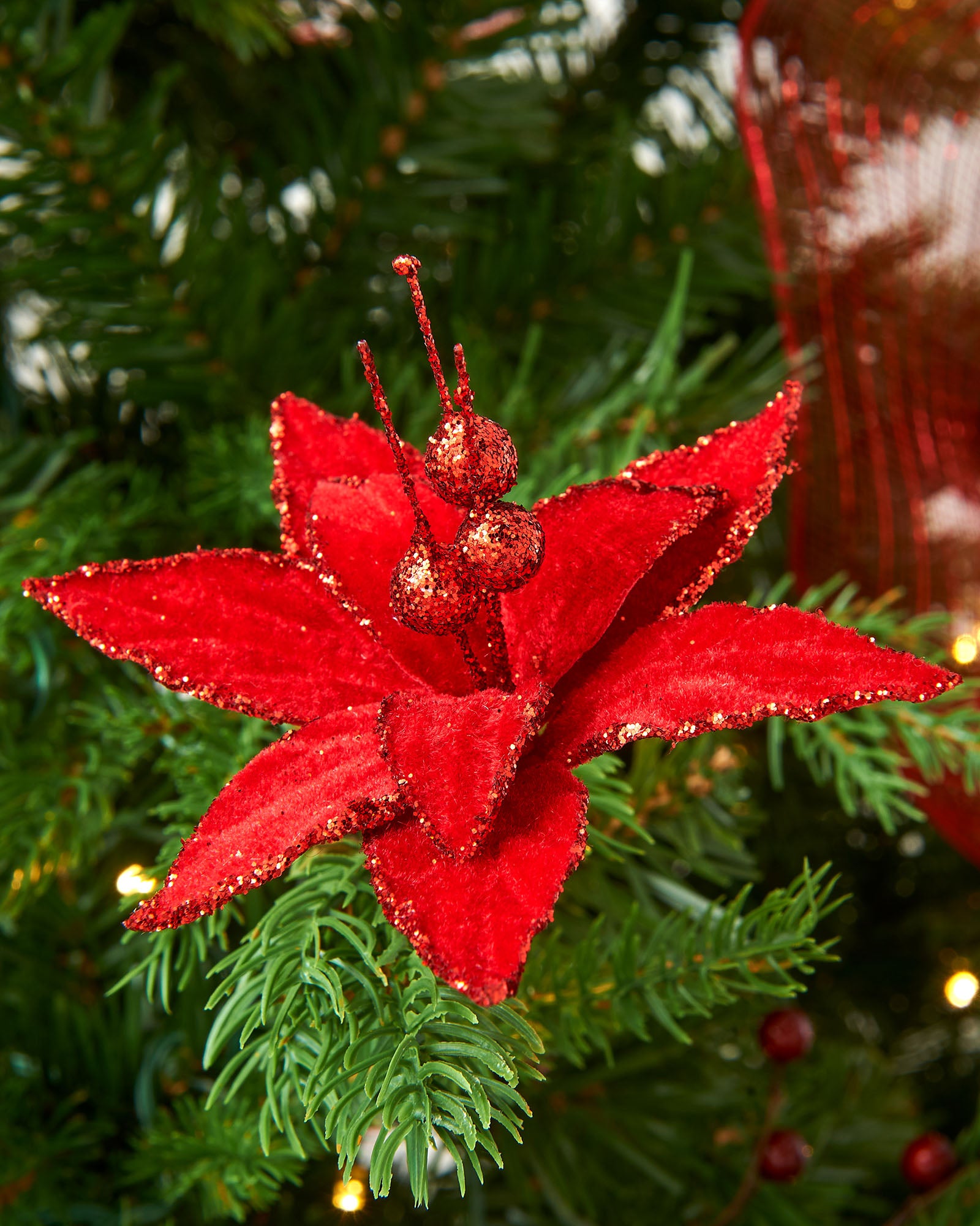 Artificial Red Poinsettia Flower with Clip, 3 Pack, 12 cm