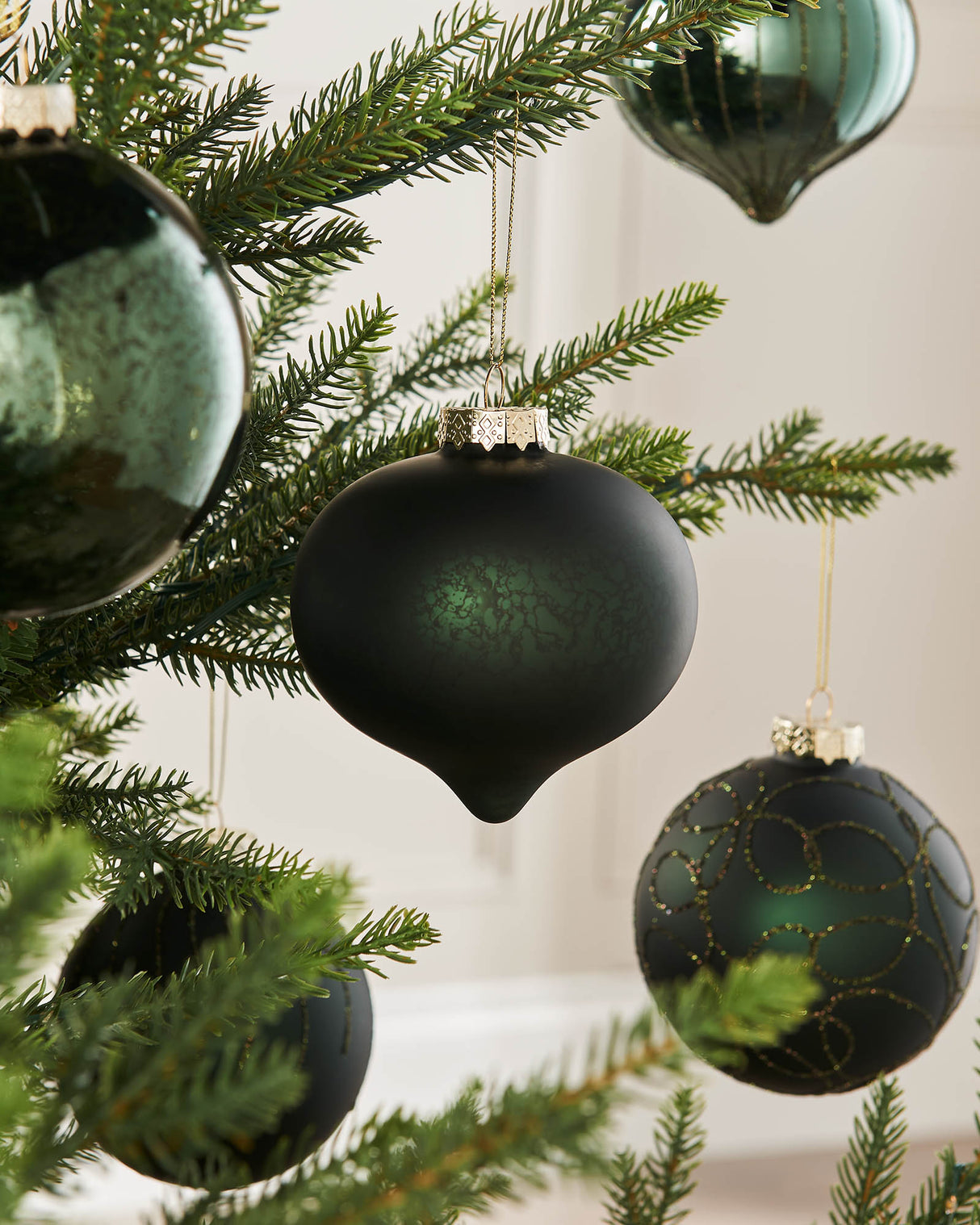 Sage Green Glass Baubles, 6 Pack, 10 cm