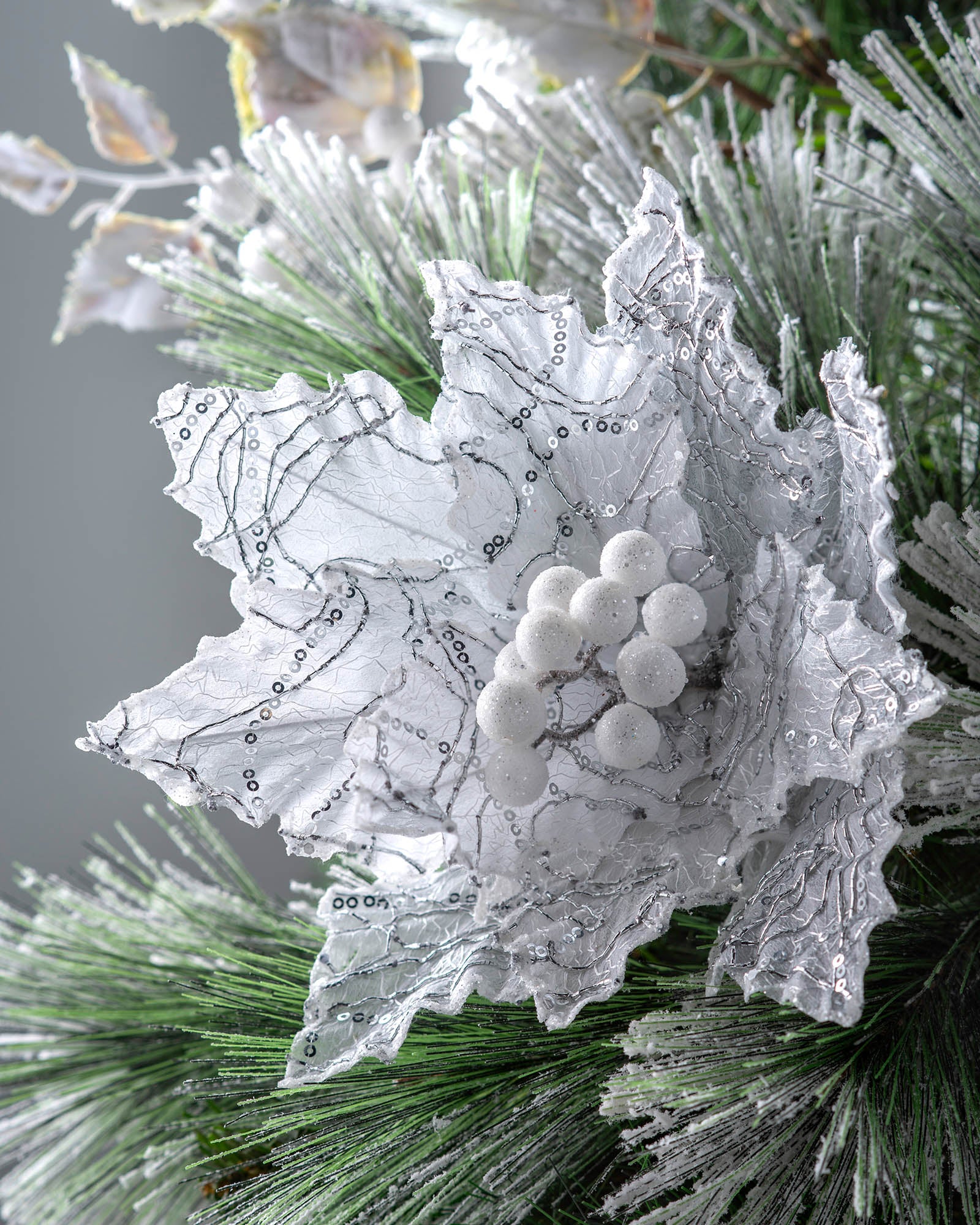 White Artificial Poinsettia Flower, 32 cm