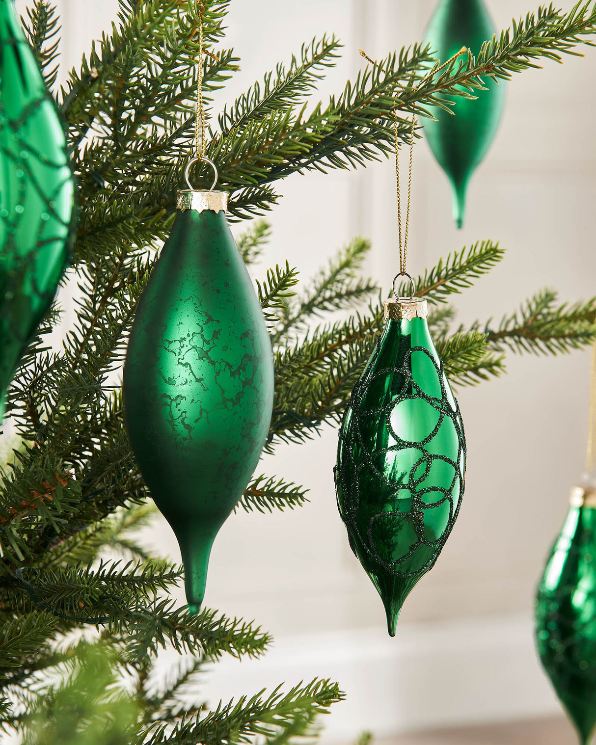 Christmas Green Glass Baubles, 5 Pack, 15 cm