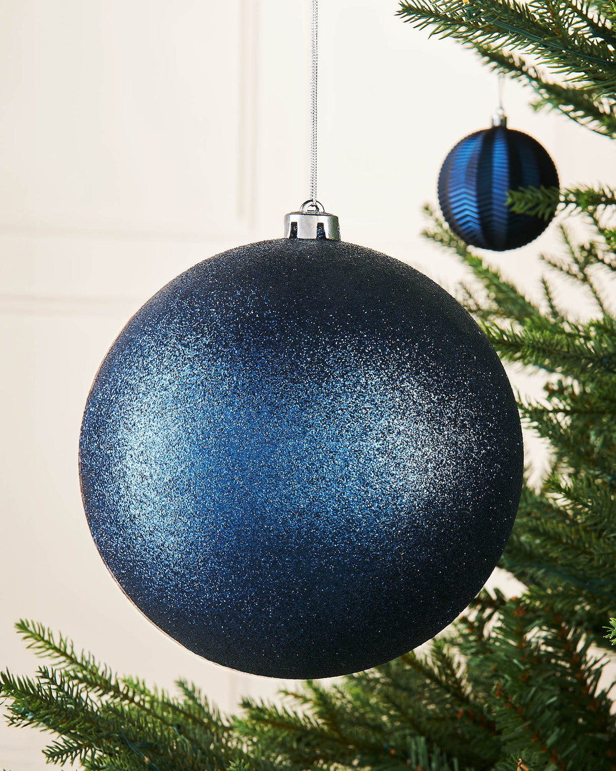 Navy Blue Large Glitter Shatterproof Bauble, 20 cm