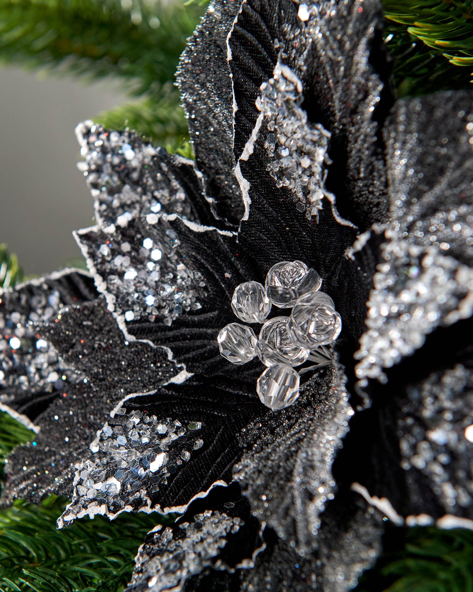 Black Artificial Poinsettia Flower, 28 cm
