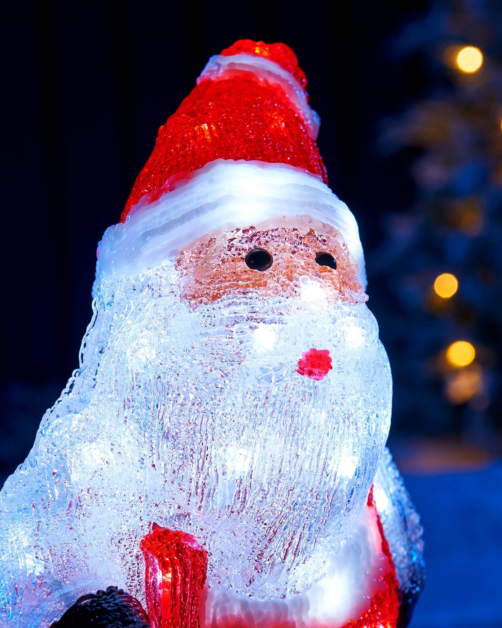 Pre-Lit Acrylic Santa with Lantern, 35 cm