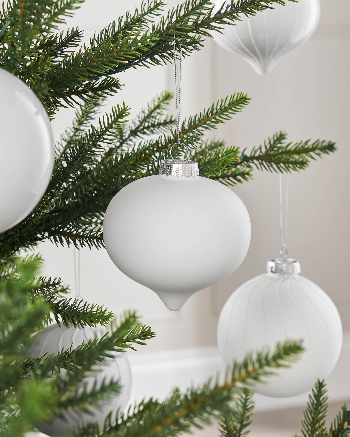 White Glass Baubles, 6 Pack, 10 cm