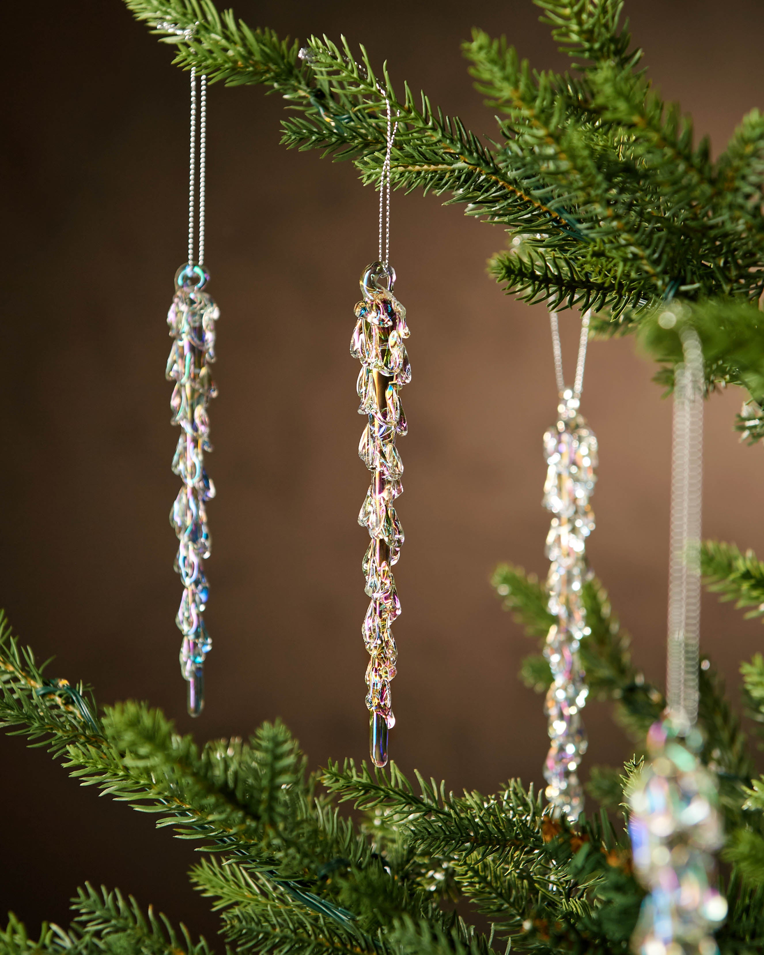 Set of 6 Iridescent Melting Glass Icicles, 25 cm