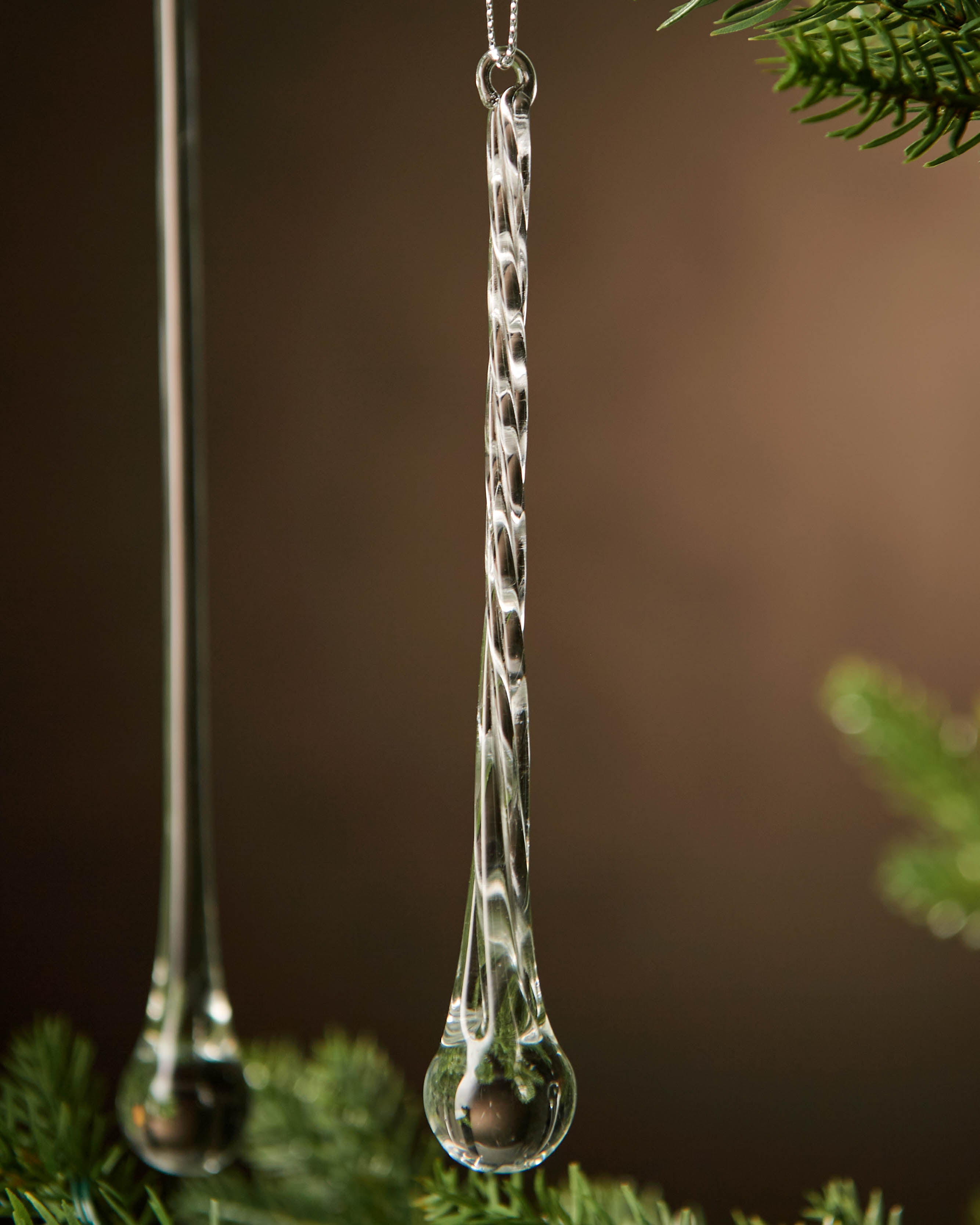 Set of 6 Glass Teardrop Icicles, 25 cm