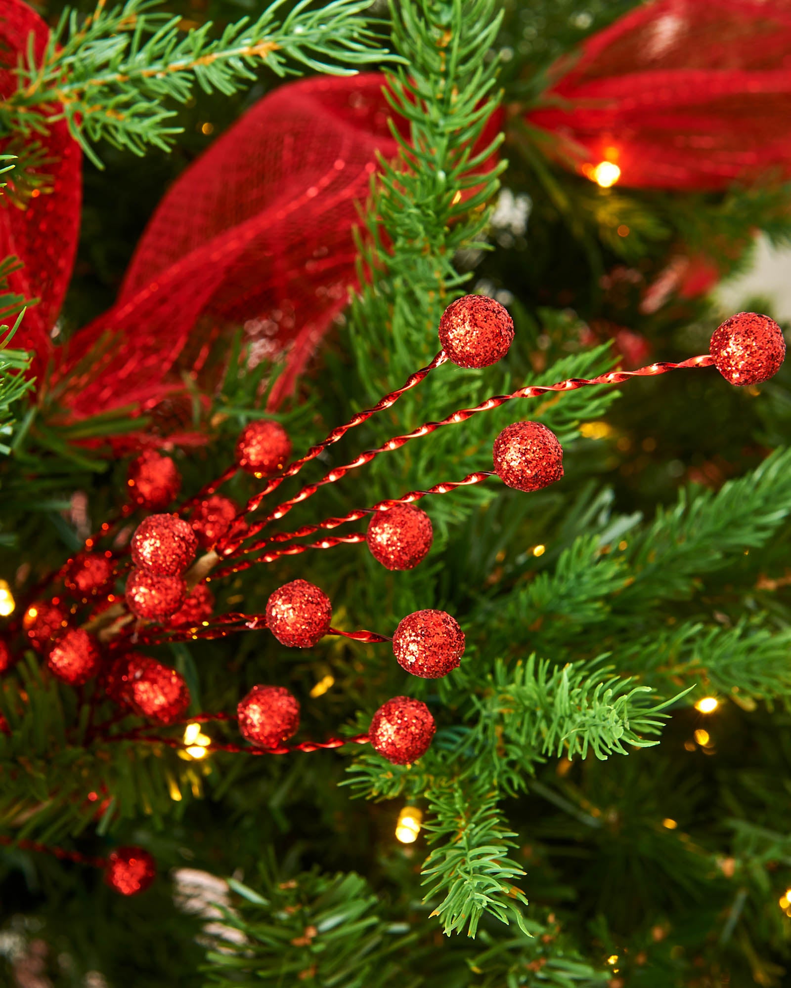 Red Glitter Berry Christmas Tree Spray, 78 cm