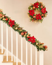 Pre-Lit Decorated Garland, Red & Gold, 9 ft