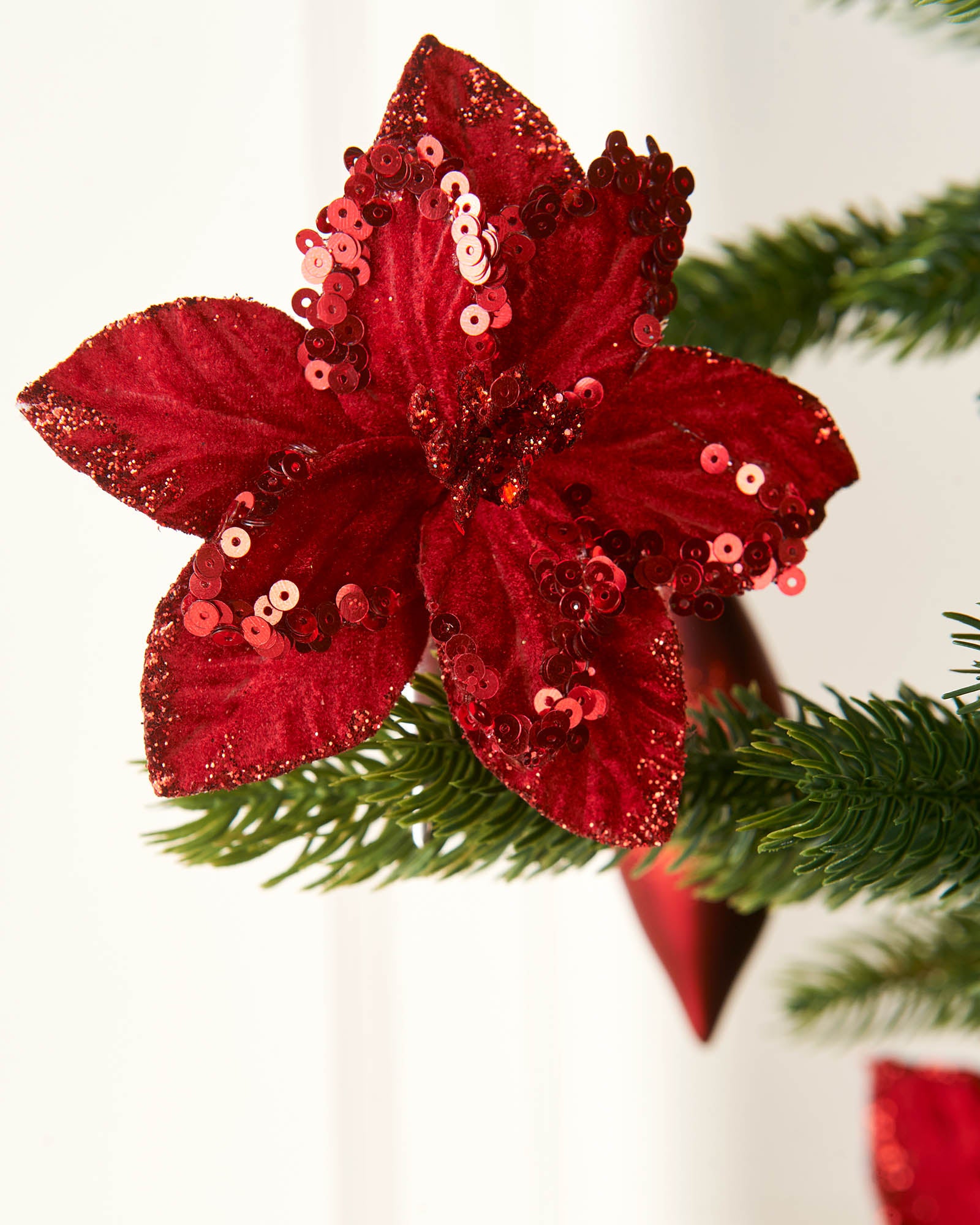 Artificial Red Poinsettia Flower with Clip, 3 Pack, 12 cm