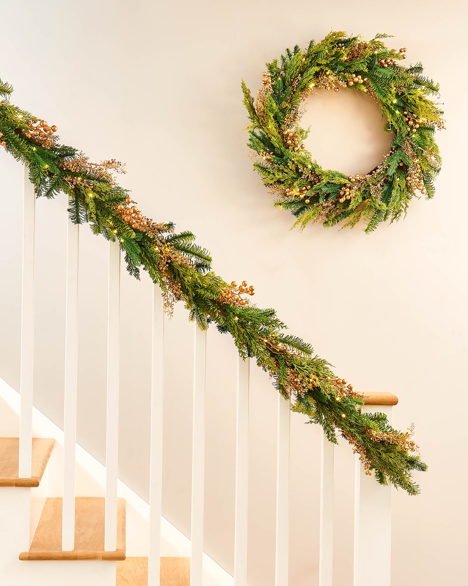 Pre-Lit Gold Berry Mixed Tip Garland, 9 ft