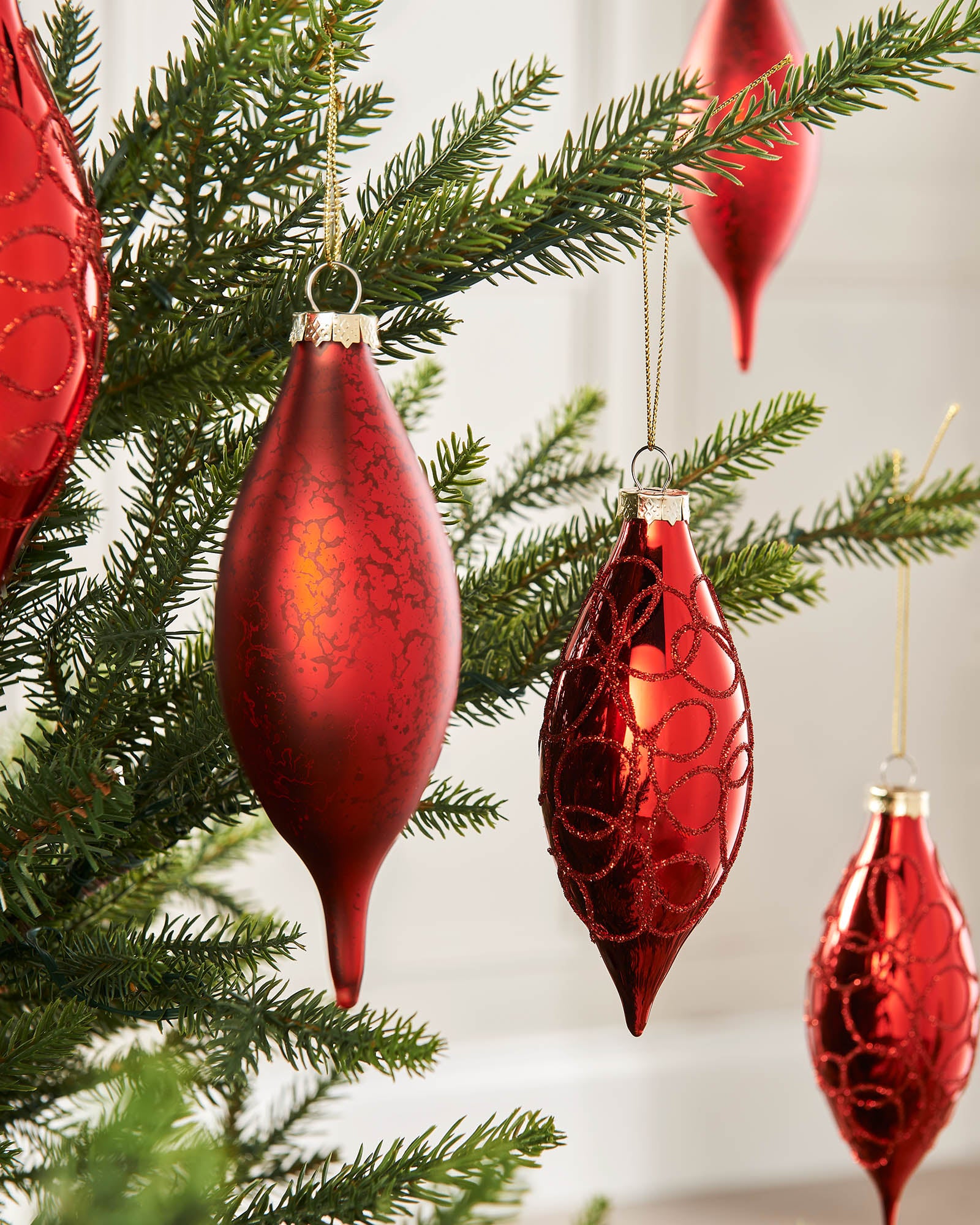 Five Christmas Red Glass Baubles, 15 cm