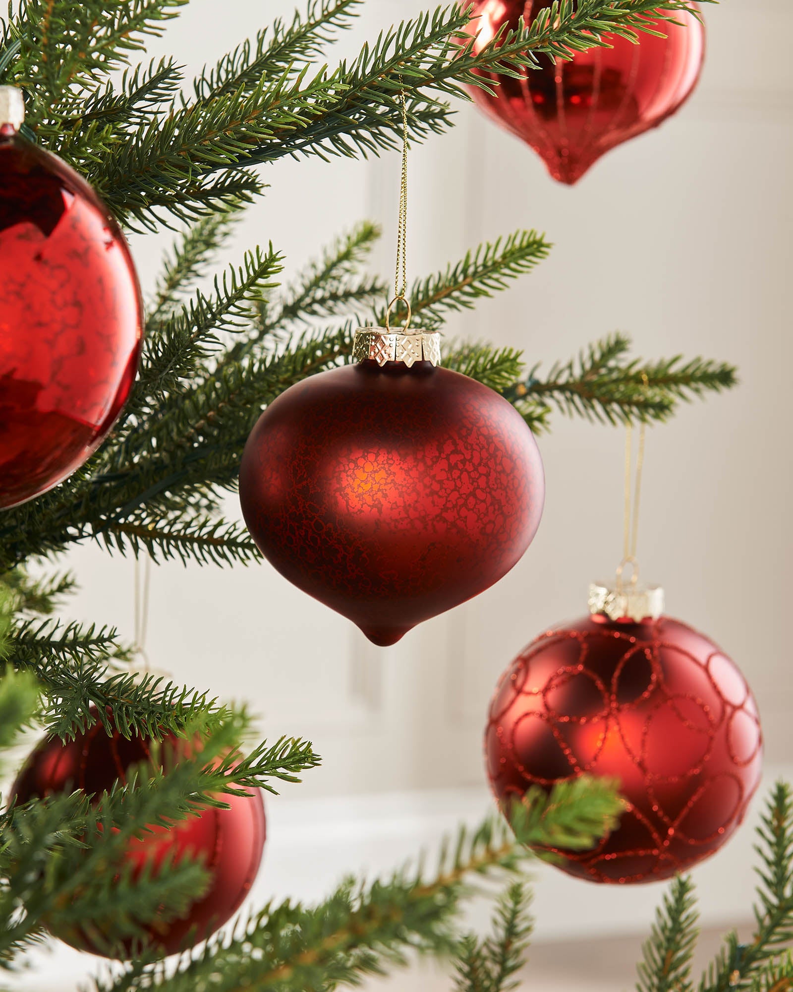 Six Christmas Red Glass Baubles, 10 cm