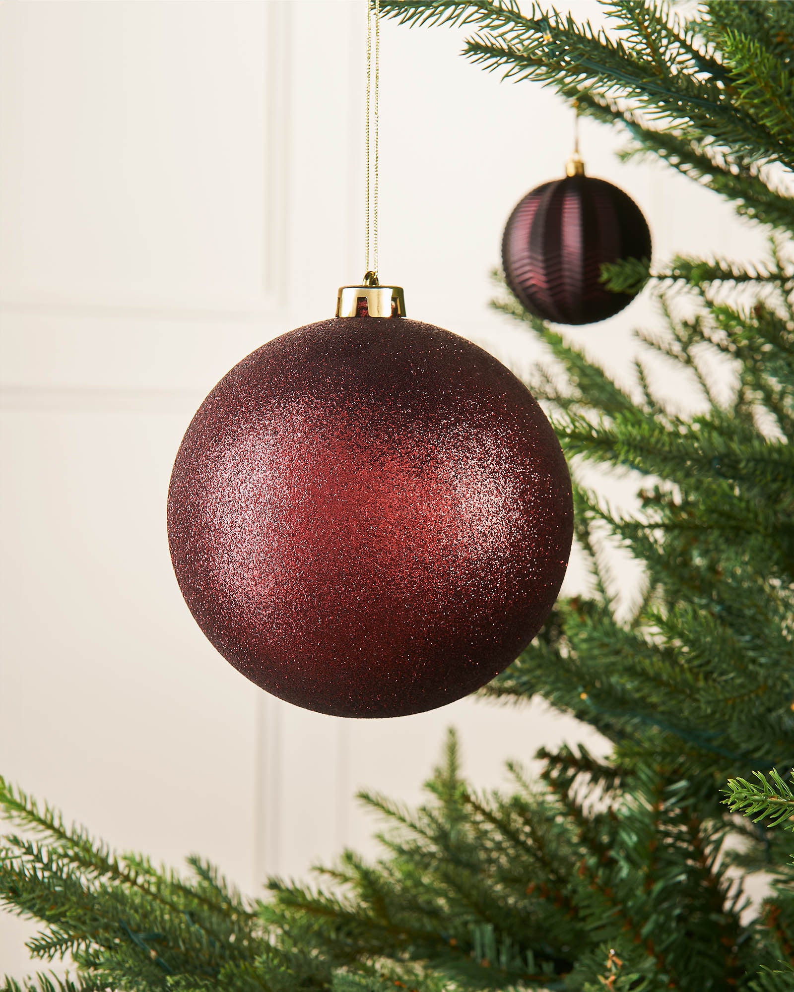 Burgundy Oversized Glitter Shatterproof Bauble, 15 cm