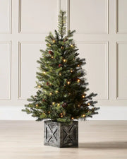 Pre-lit 3.5 ft natural pine potted Christmas tree in a grey wooden-effect pot with warm white lights