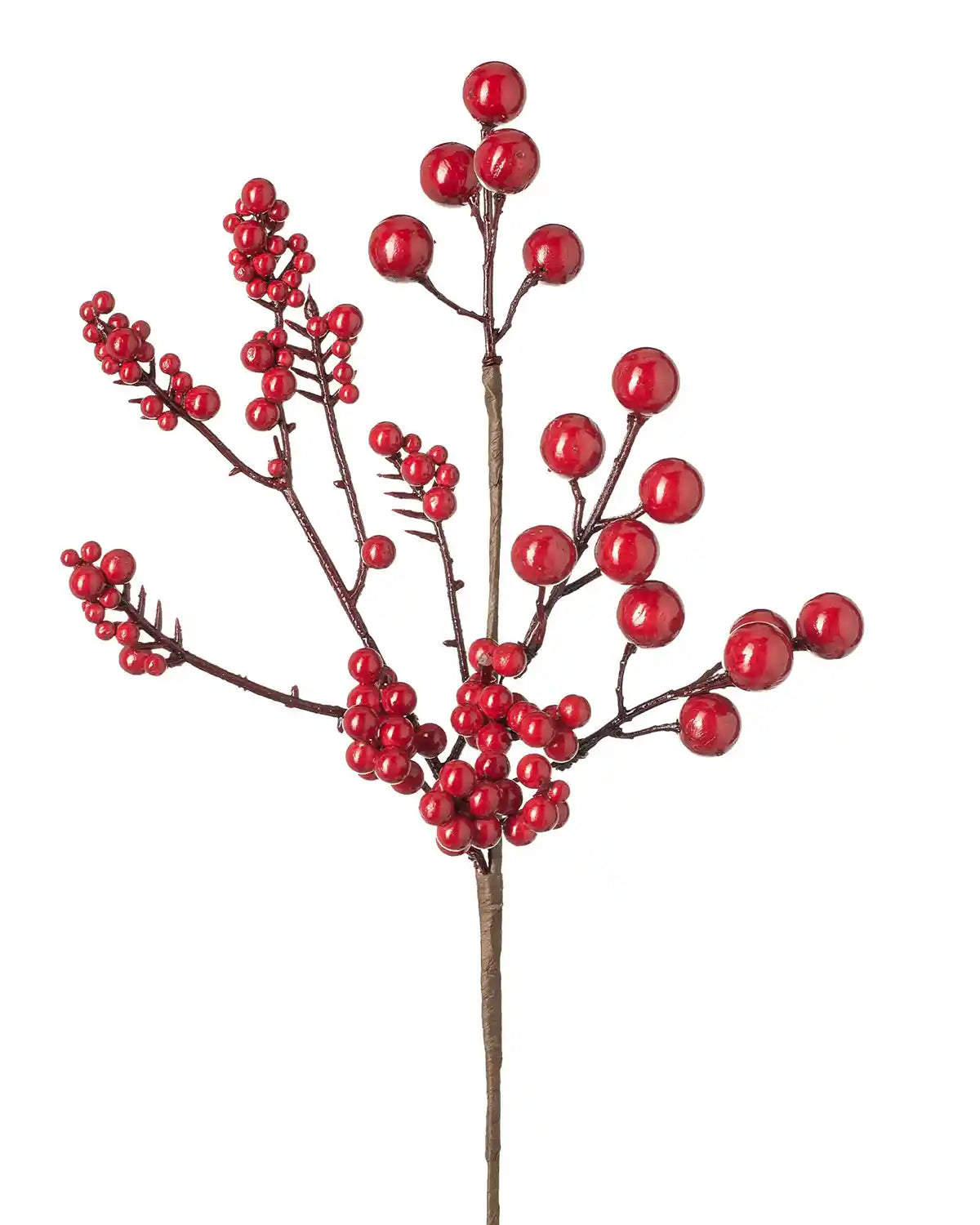 30 cm red artificial berries tree pick on a white background