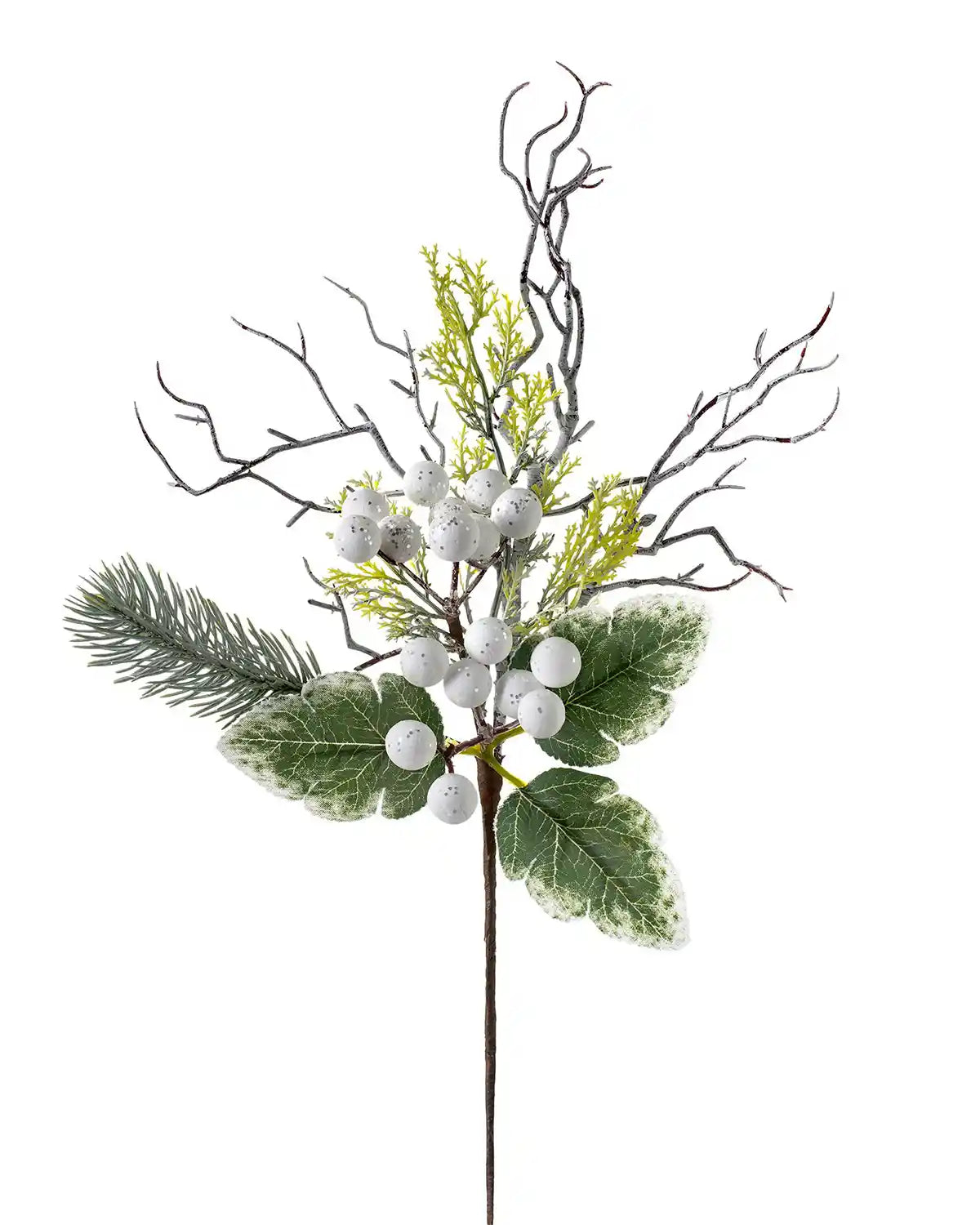 31 cm white artificial frosted berries pick on a white background