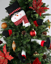 3D DIY Snowman Tree Decoration, 40 cm on a Christmas tree with Red and Gold Baubles and Red Poinsettia flowers