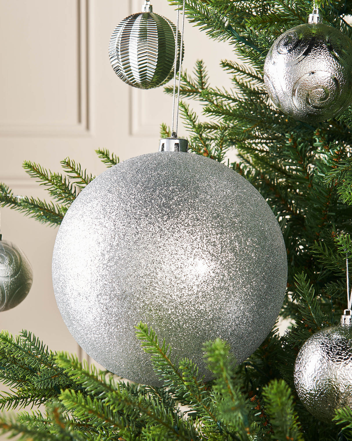 Silver Large Glitter Shatterproof Bauble, 20 cm