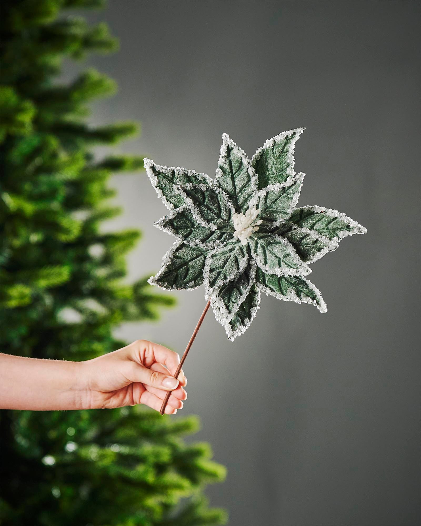 Sage Green Artificial Poinsettia Flower, 28 cm