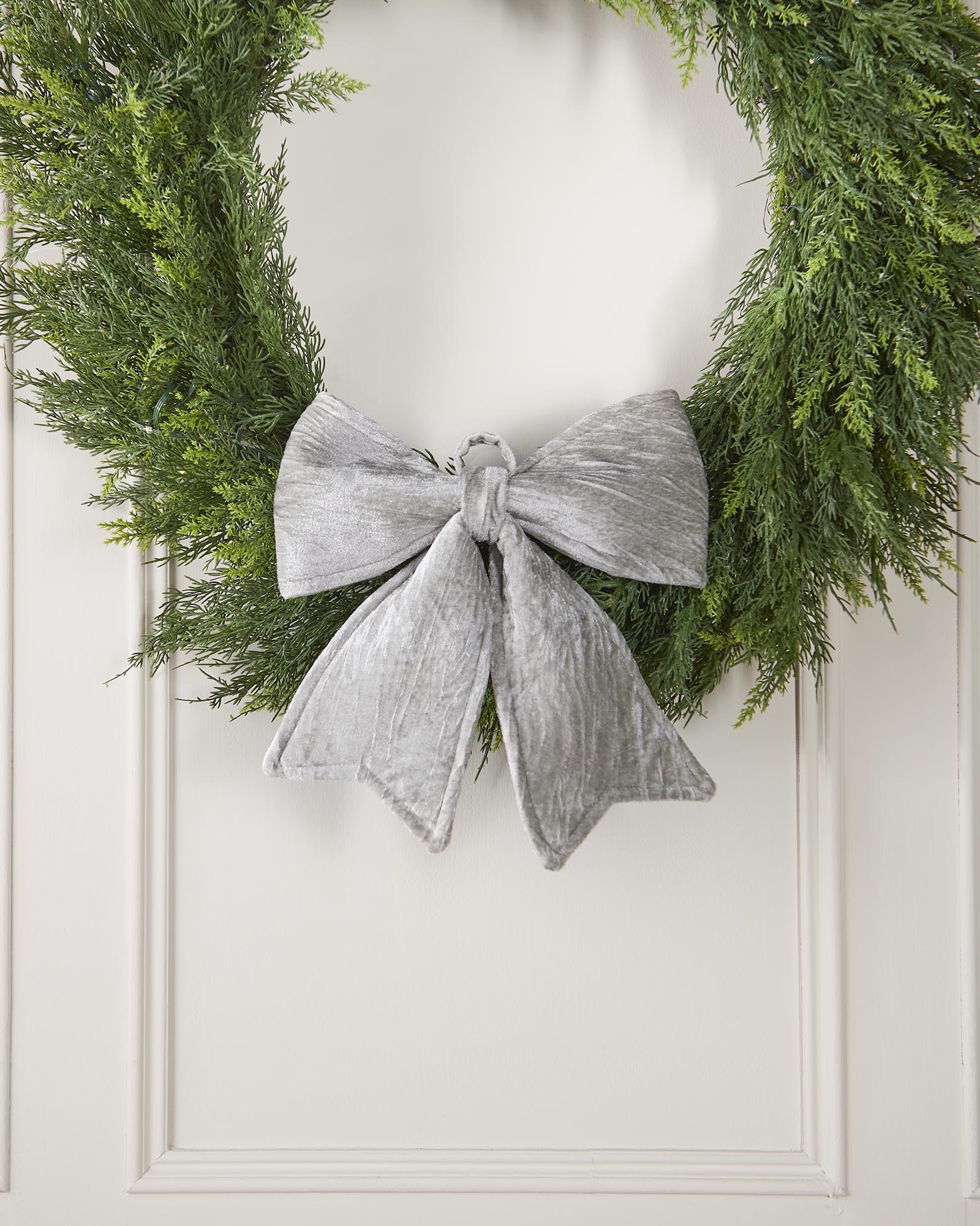 Vintage Velvet Christmas Bow, Silver, 30 cm