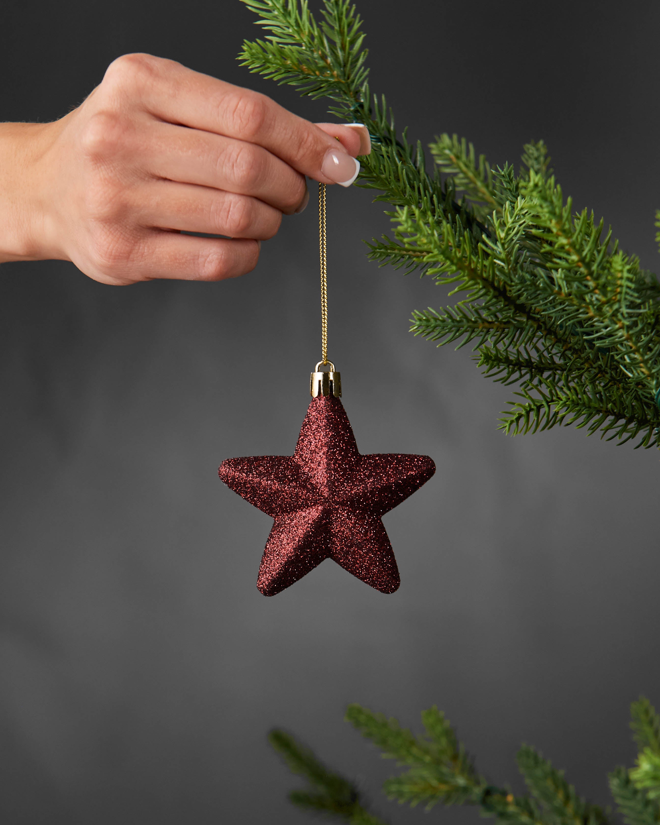 Set of 12 Hanging Stars, Burgundy, 7 cm