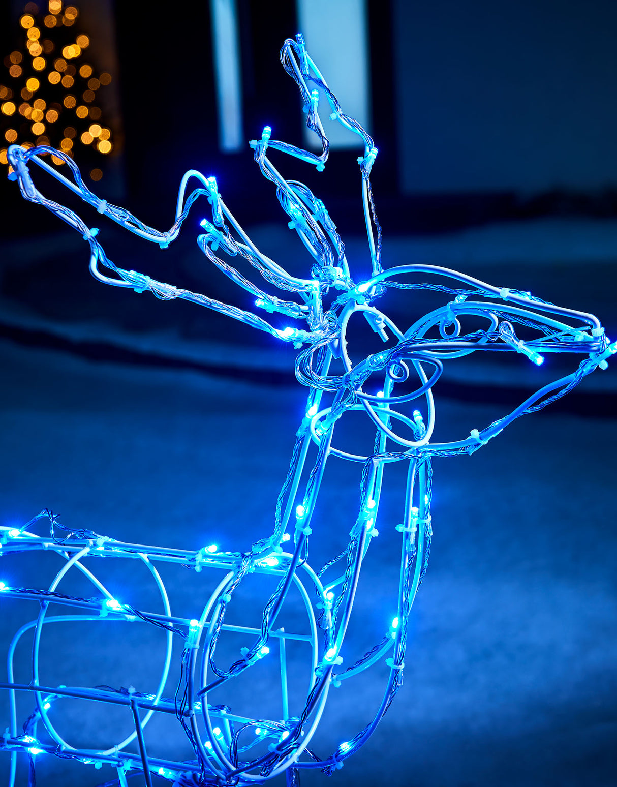 3D Twinkling Standing Reindeer Silhouette, Blue, 78 cm