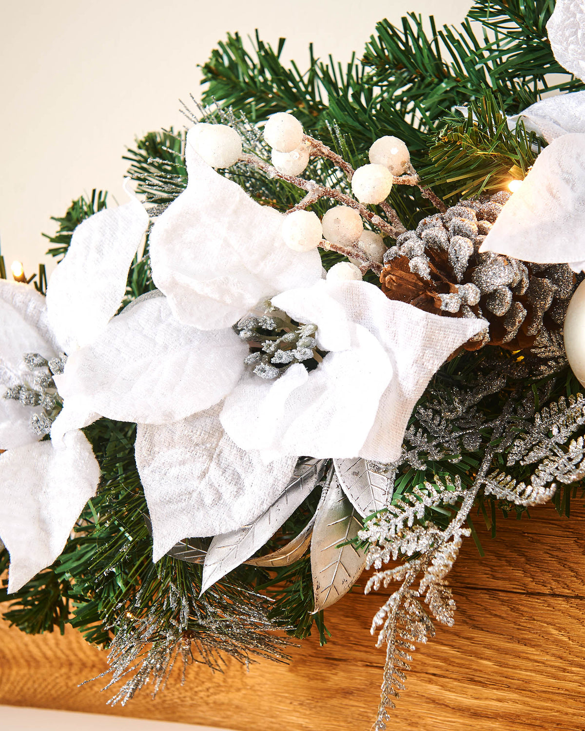 Pre-Lit Decorated Garland Arch, Silver/White, 3 ft