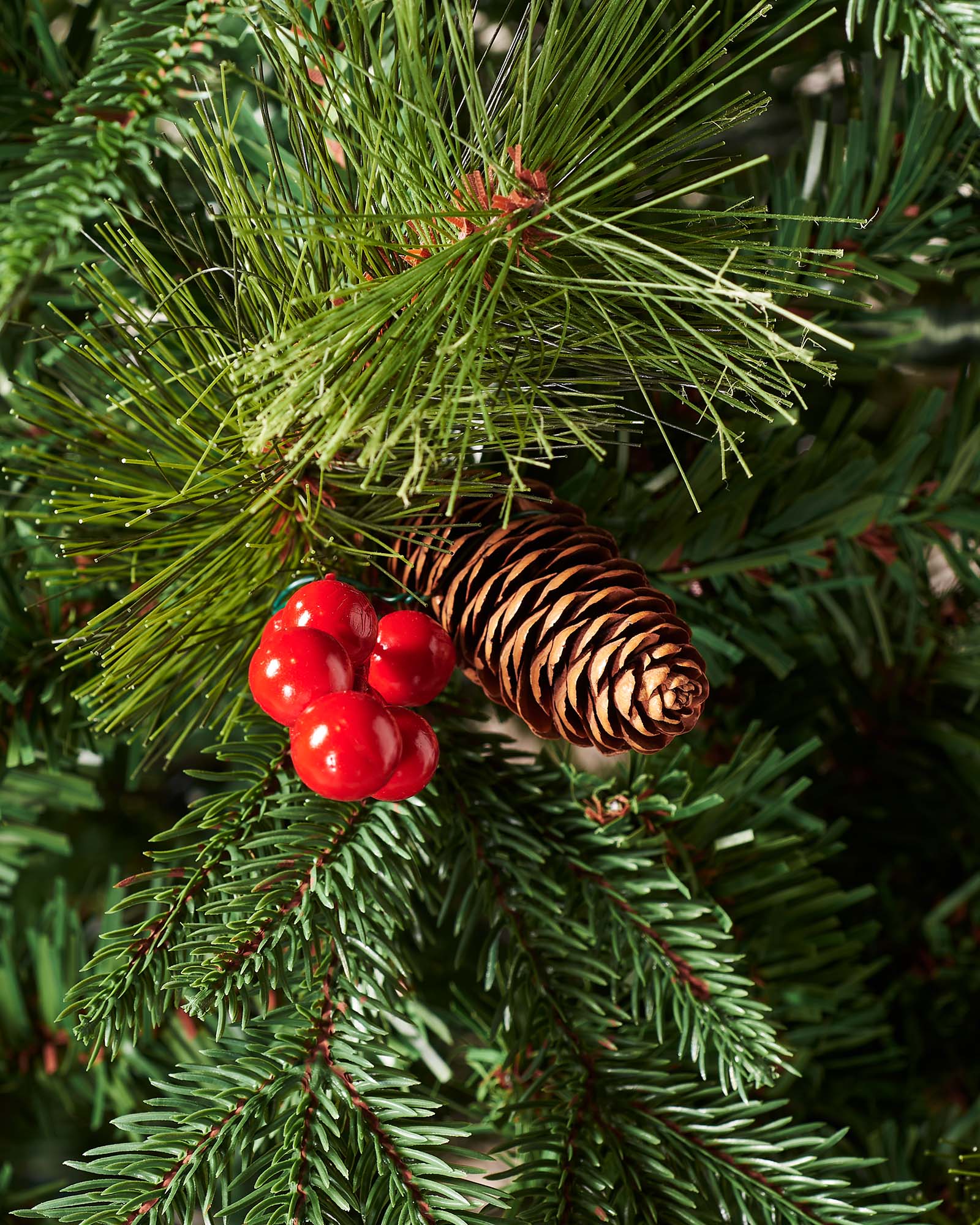 Decorated Mixed Tip Berries & Pinecones Christmas Tree, 7 ft