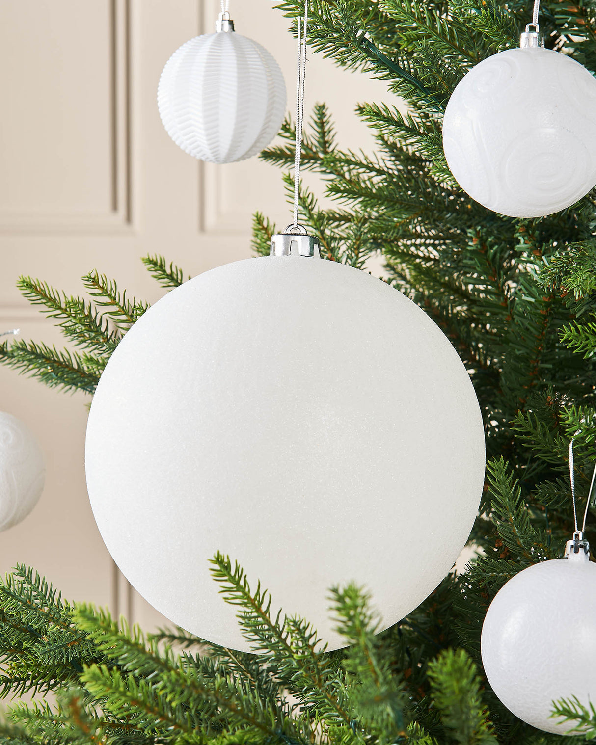 White Large Glitter Shatterproof Bauble, 20 cm