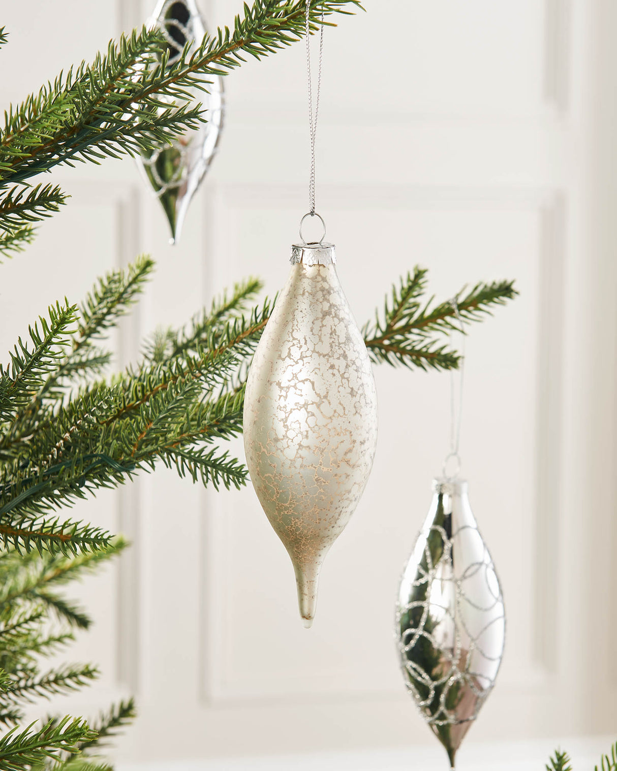 Silver Glass Baubles, 5 Pack, 15 cm