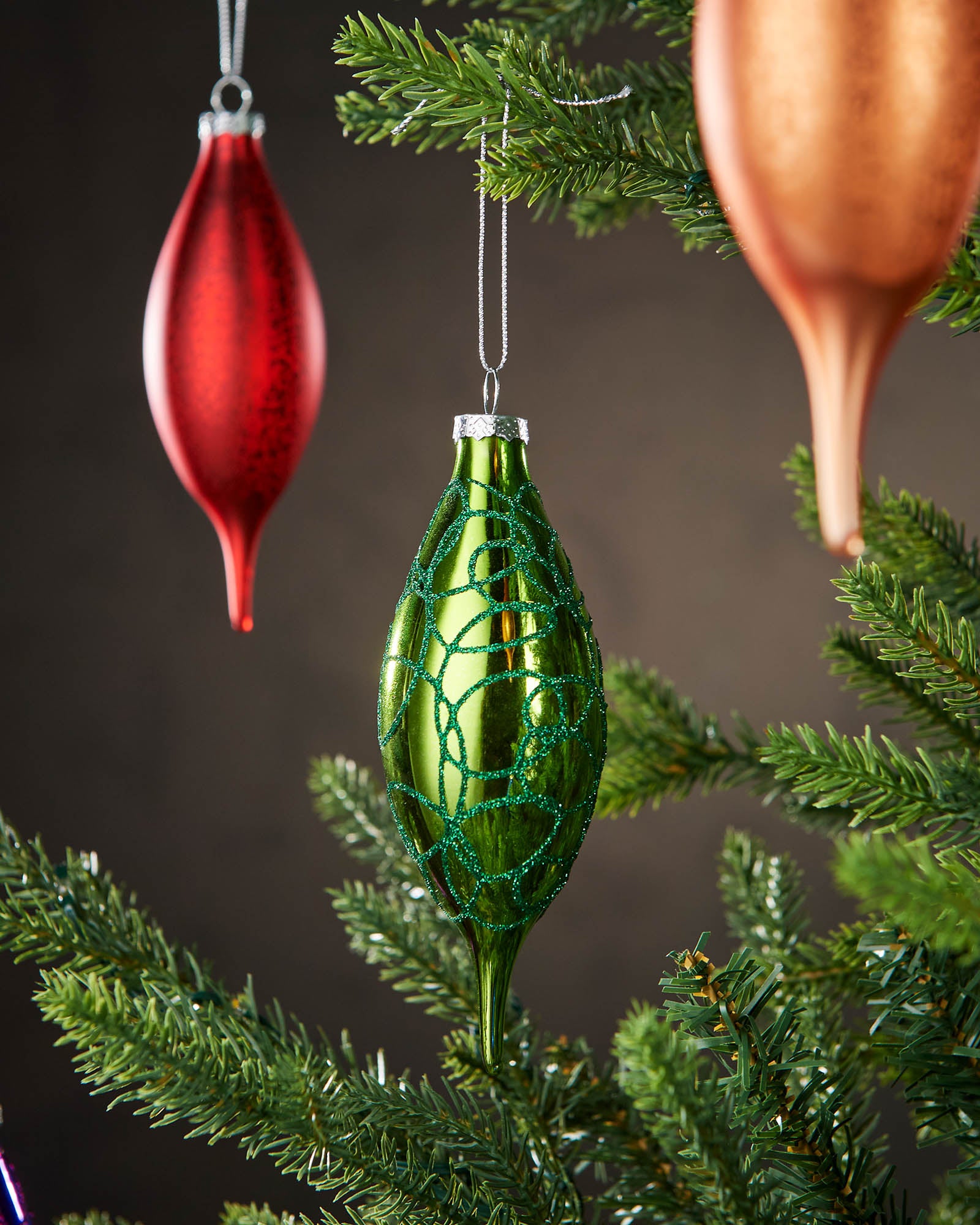 Set of 5 Large Glass Teardrop Baubles, Multi-Colour, 15 cm