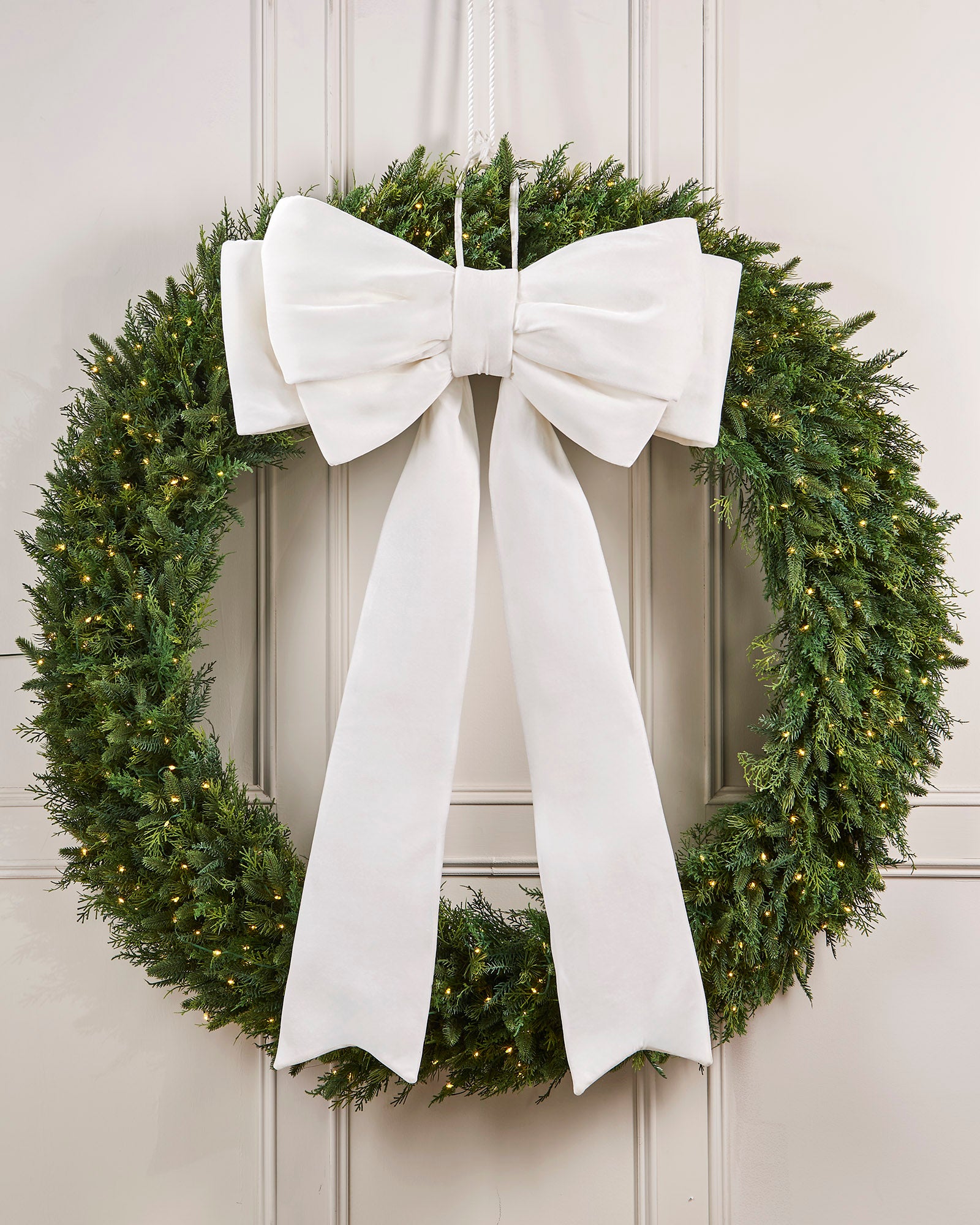 Large Velvet Christmas Bow, White, 140 cm