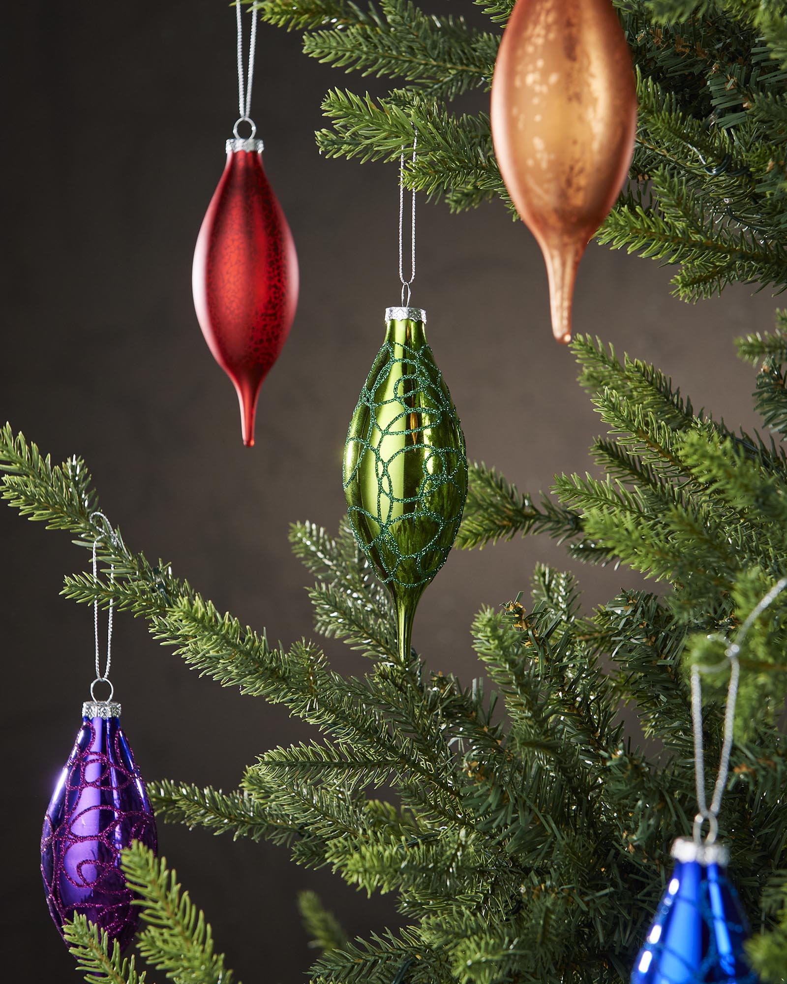 Set of 5 Large Glass Teardrop Baubles, Multi-Colour, 15 cm