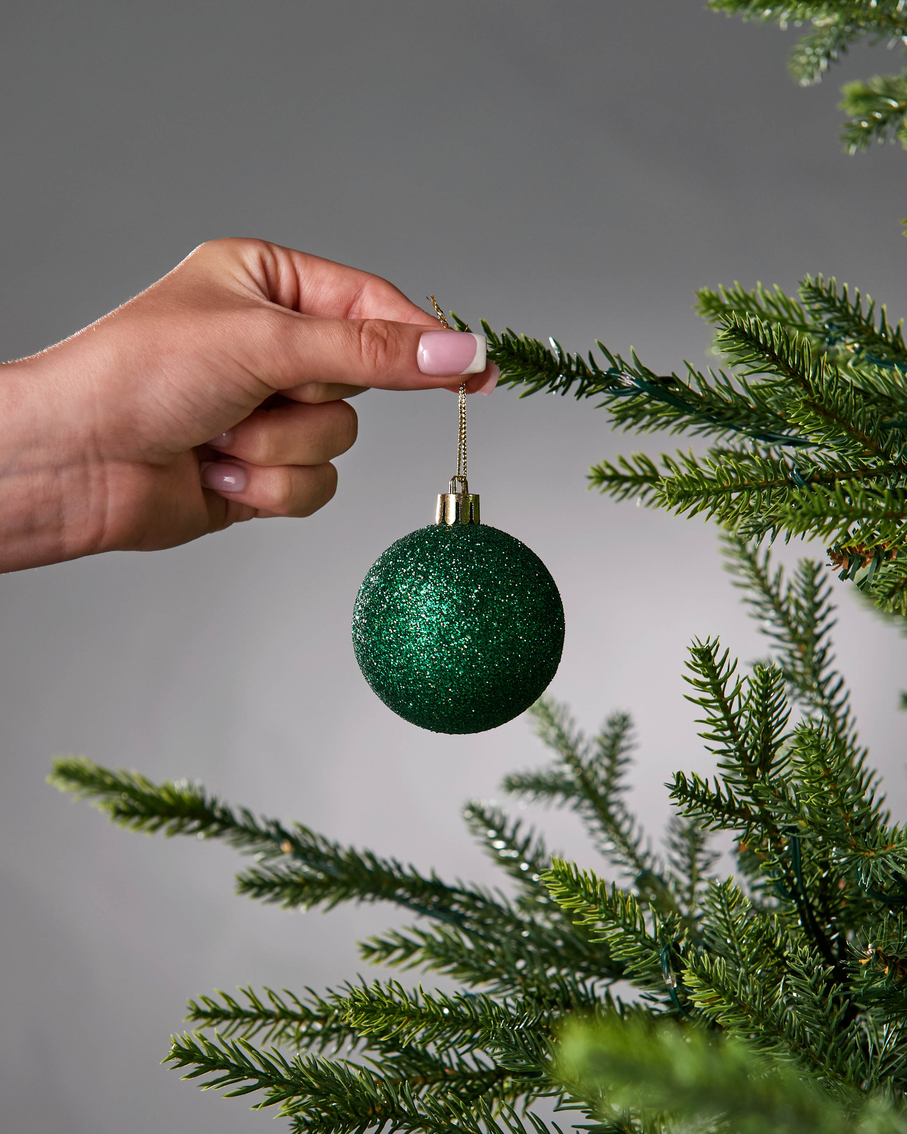 Set of 50 Shatterproof Baubles, Christmas Green