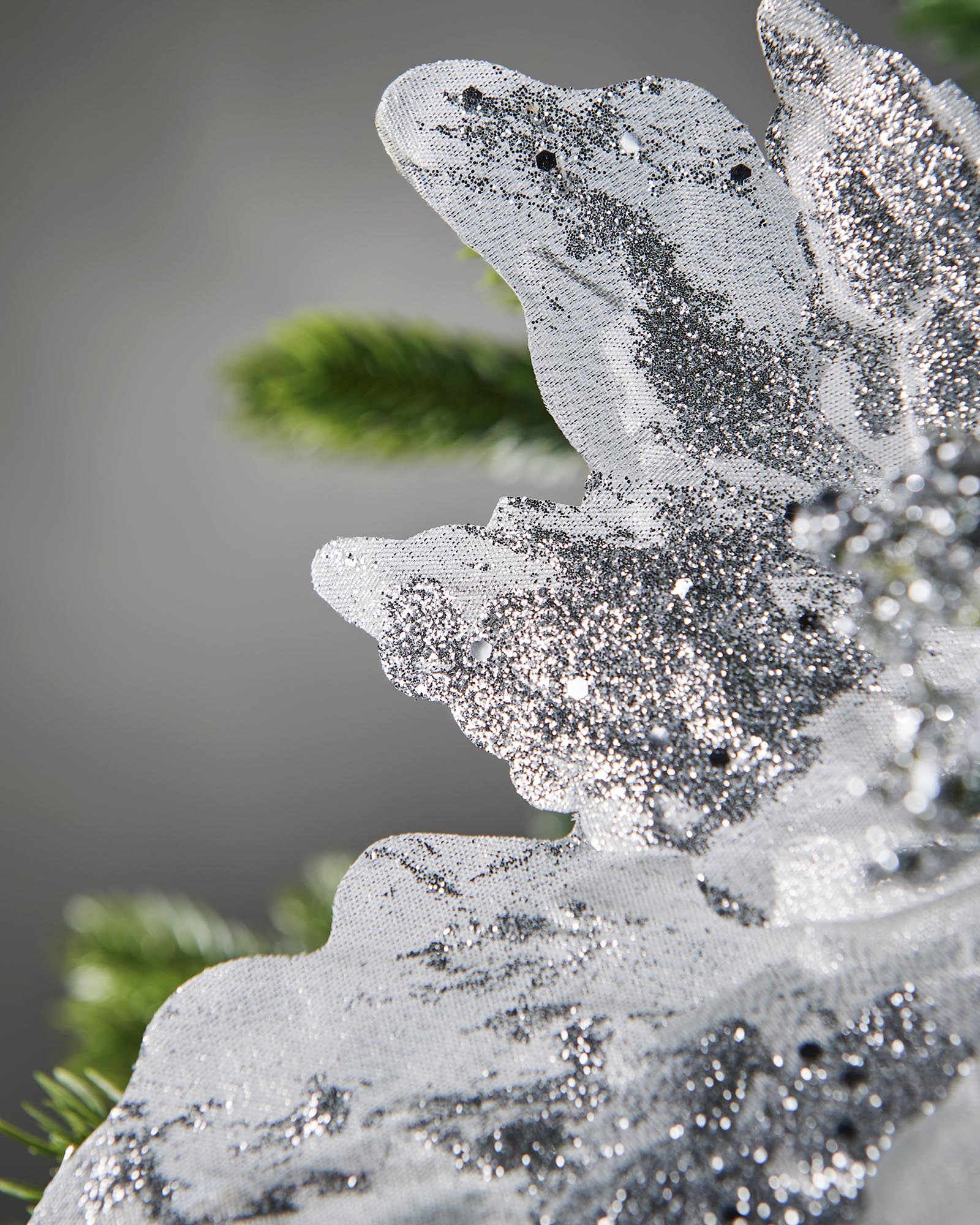 Silver Artificial Poinsettia Flower, 30 cm