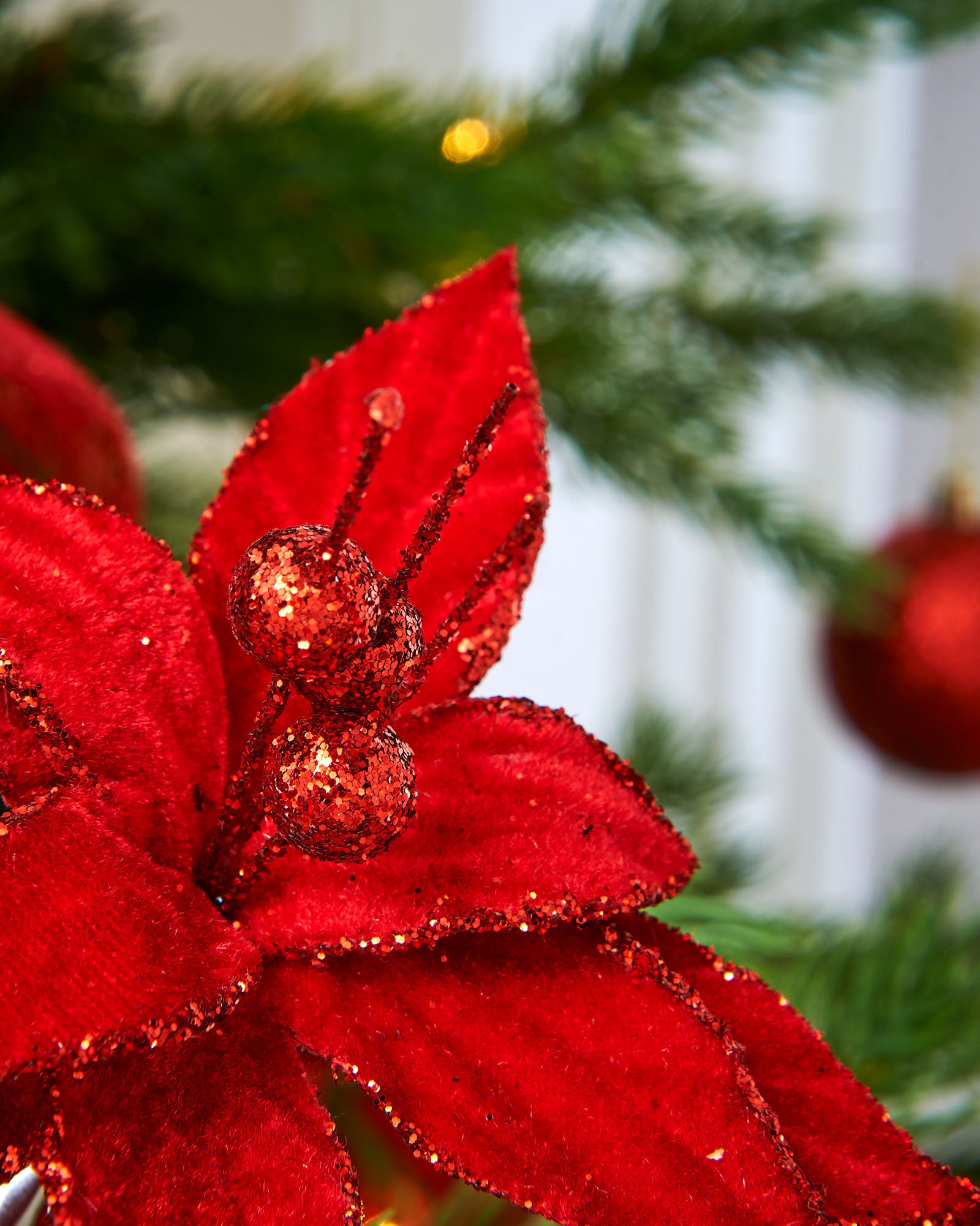 Artificial Red Poinsettia Flower with Clip, 3 Pack, 12 cm