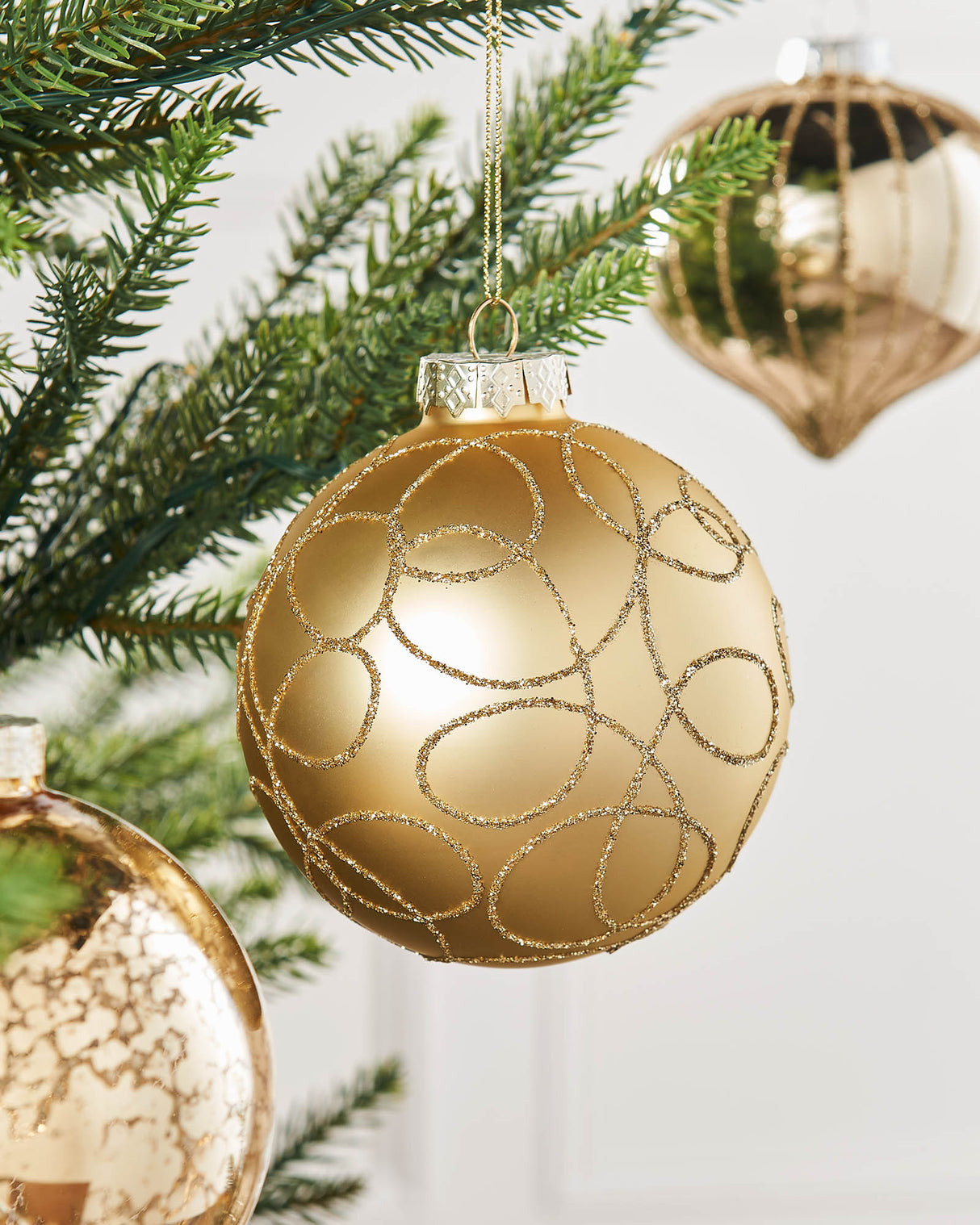 Pale Gold Glass Baubles, 6 Pack, 10 cm