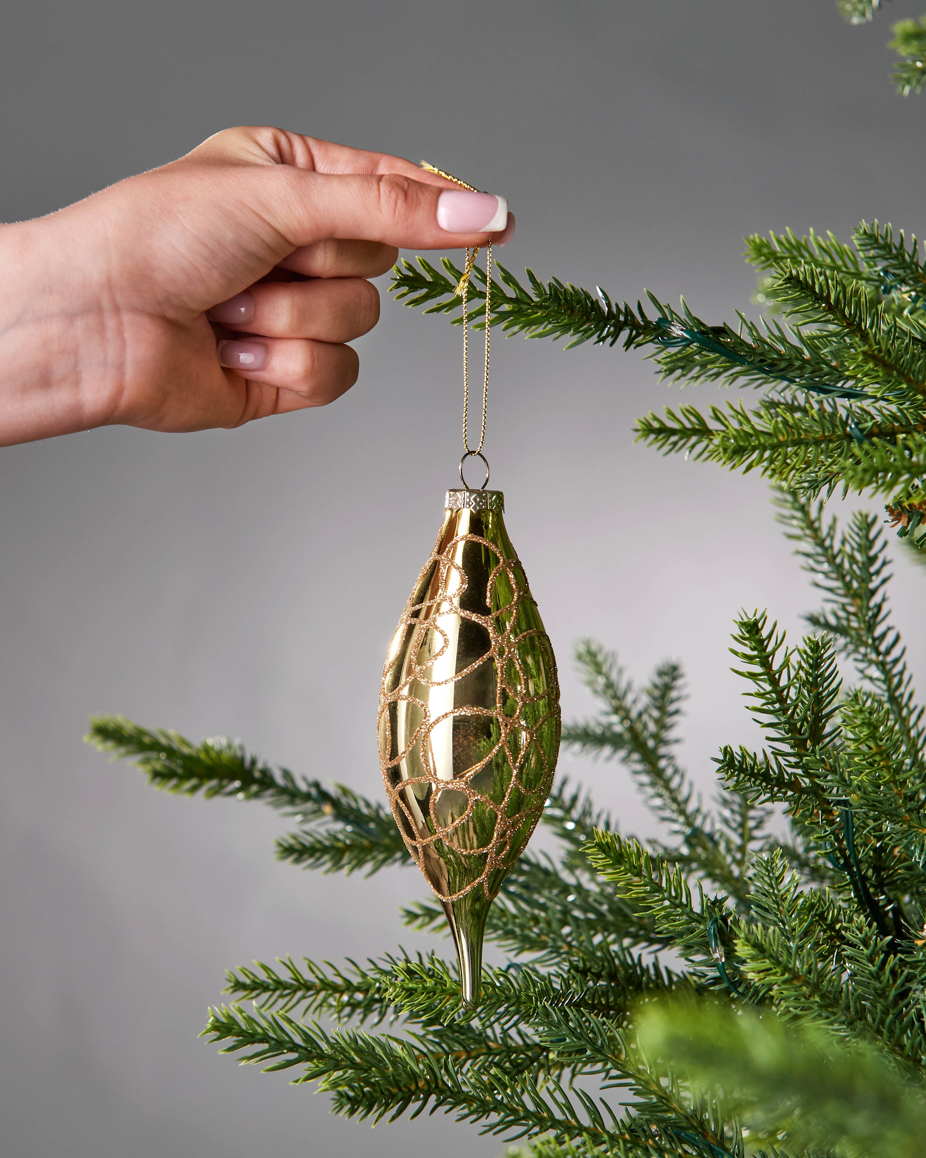 Set of 5 Large Glass Teardrop Baubles, Gold, 15 cm