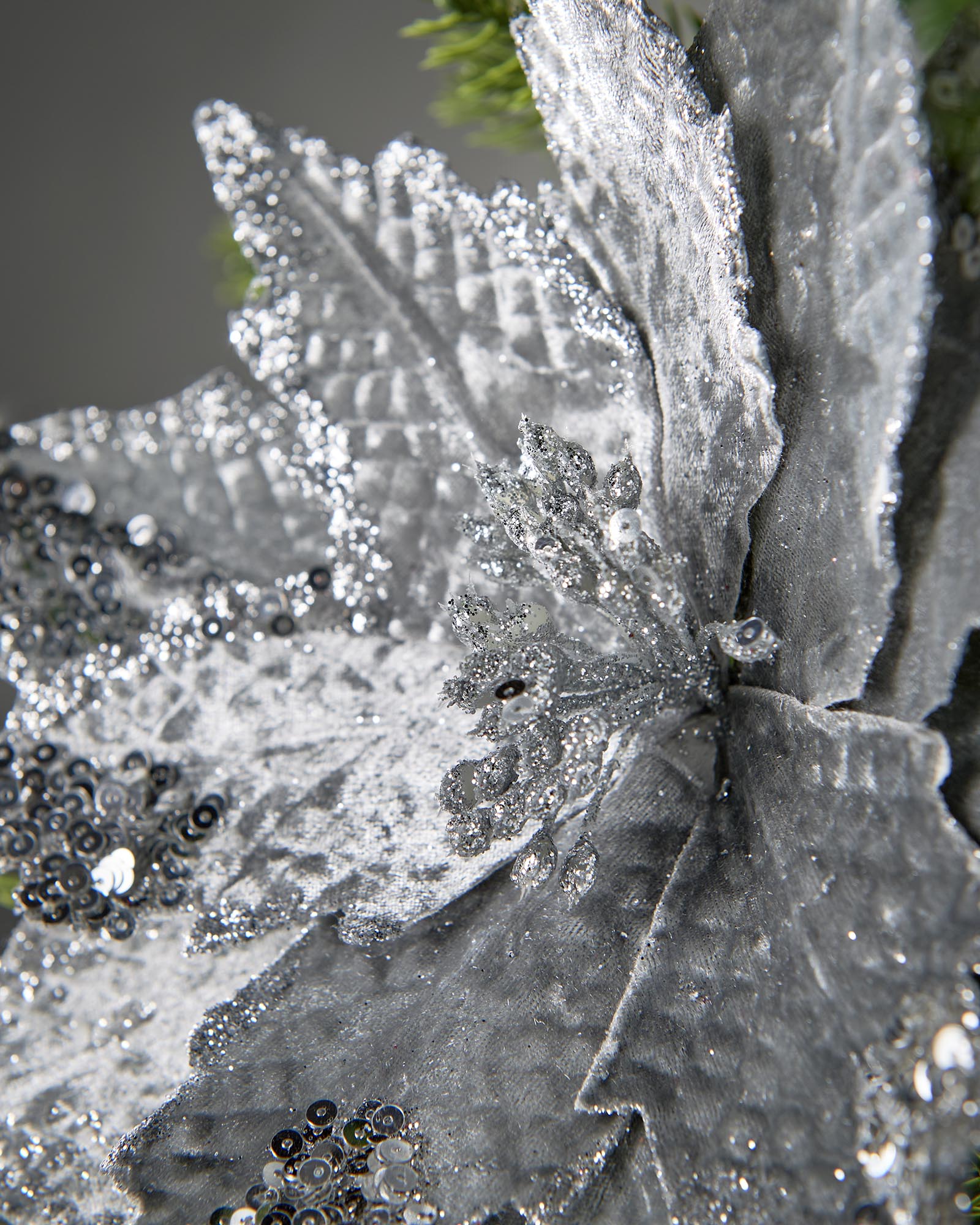 Silver Artificial Poinsettia Flower, 29 cm