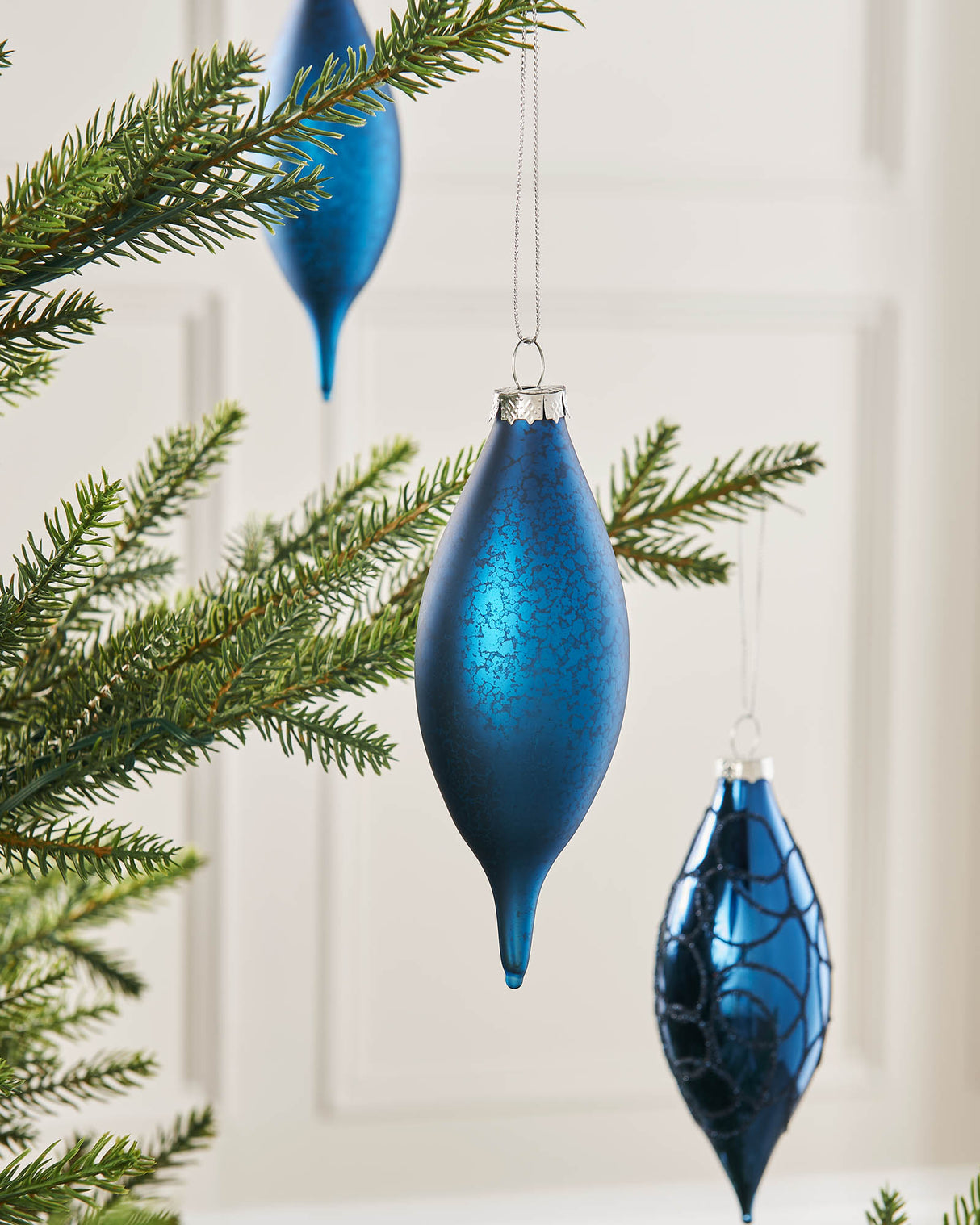 Navy Blue Glass Baubles, 5 Pack, 15 cm