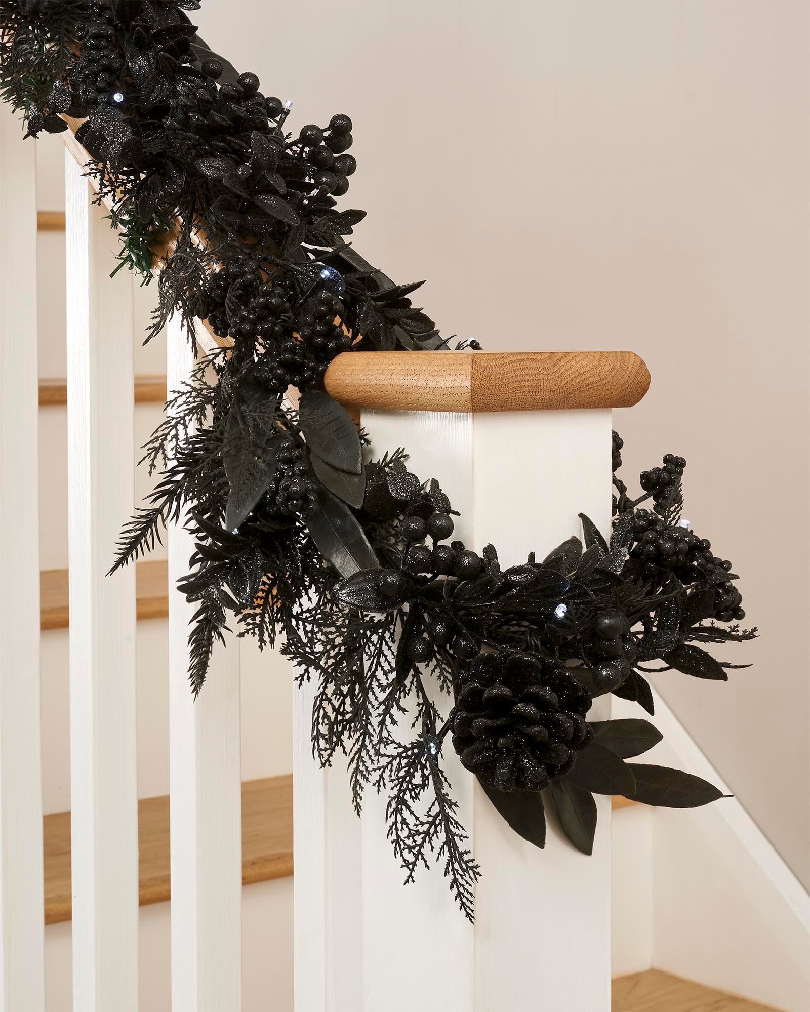 Pre-Lit Mixed Pine Black Garland, 9 ft
