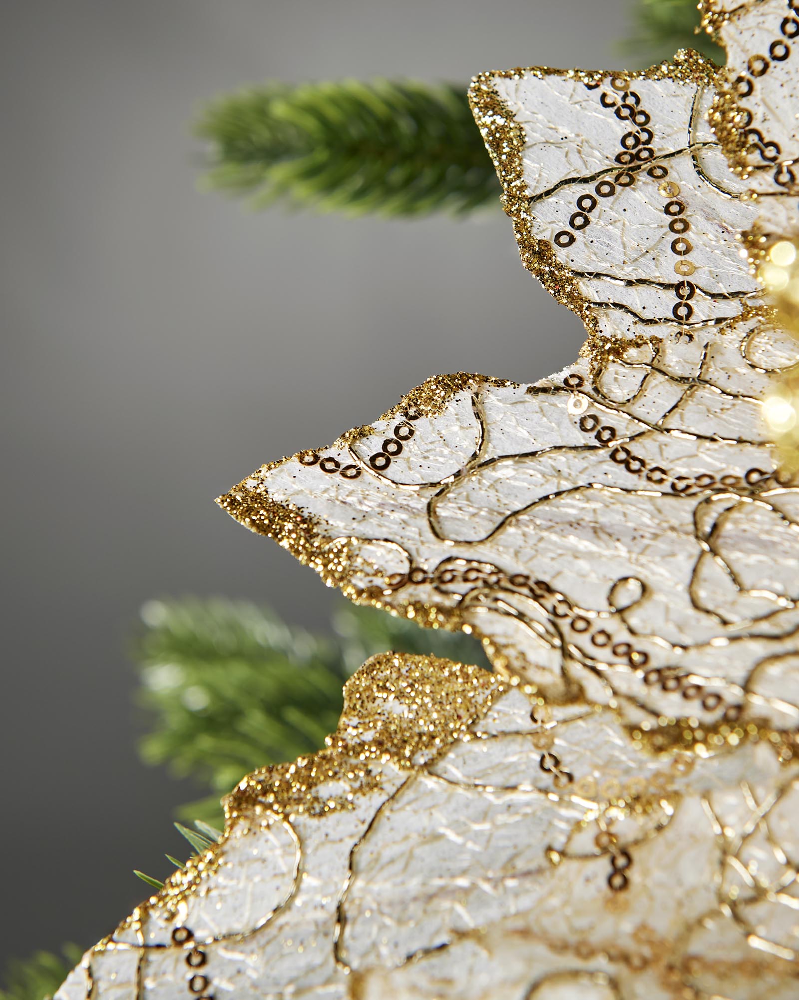 White & Gold Artificial Poinsettia Flower, 32 cm