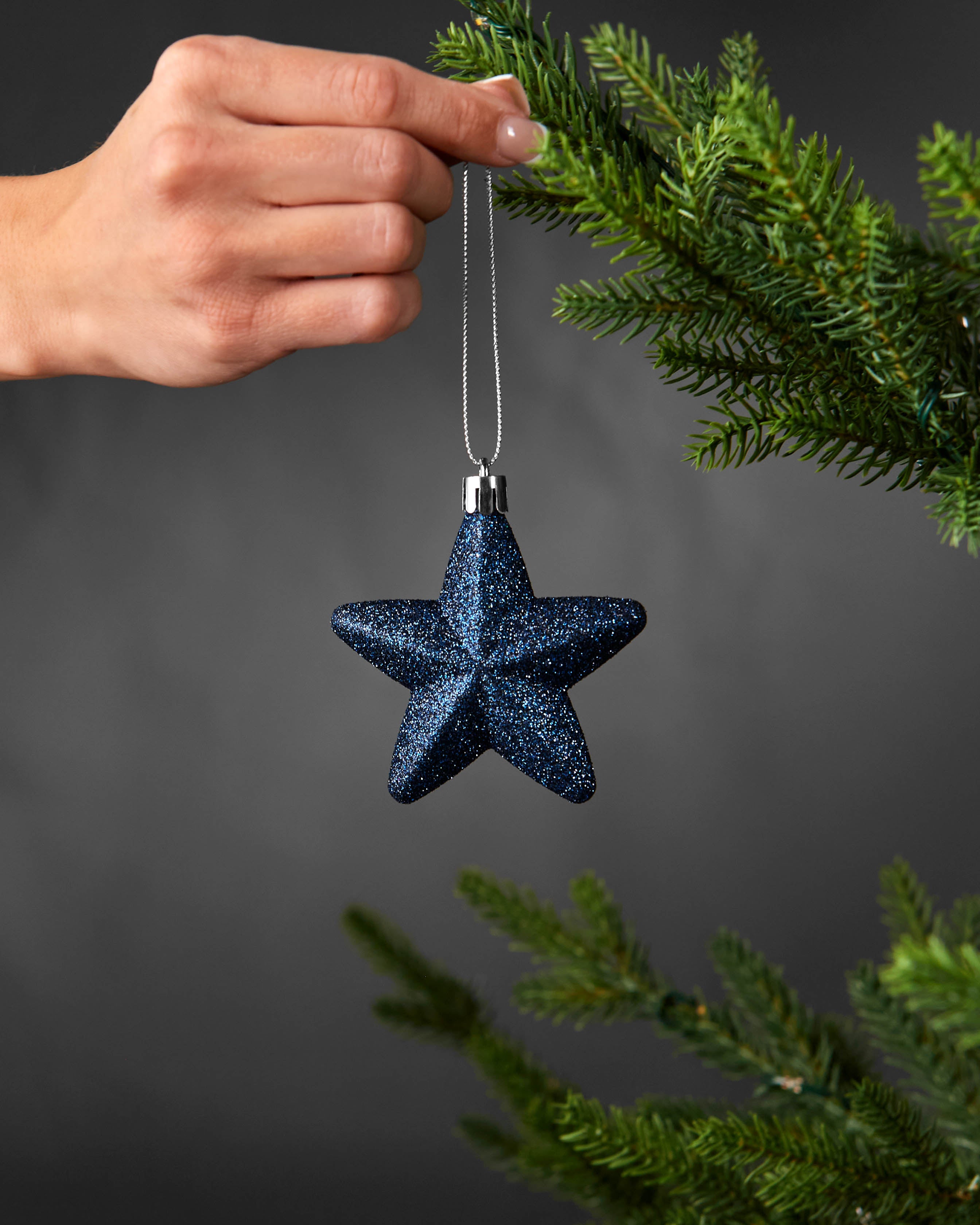 Set of 12 Hanging Stars, Navy, 7 cm