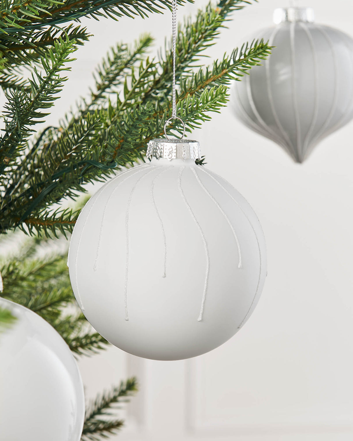 White Glass Baubles, 6 Pack, 10 cm