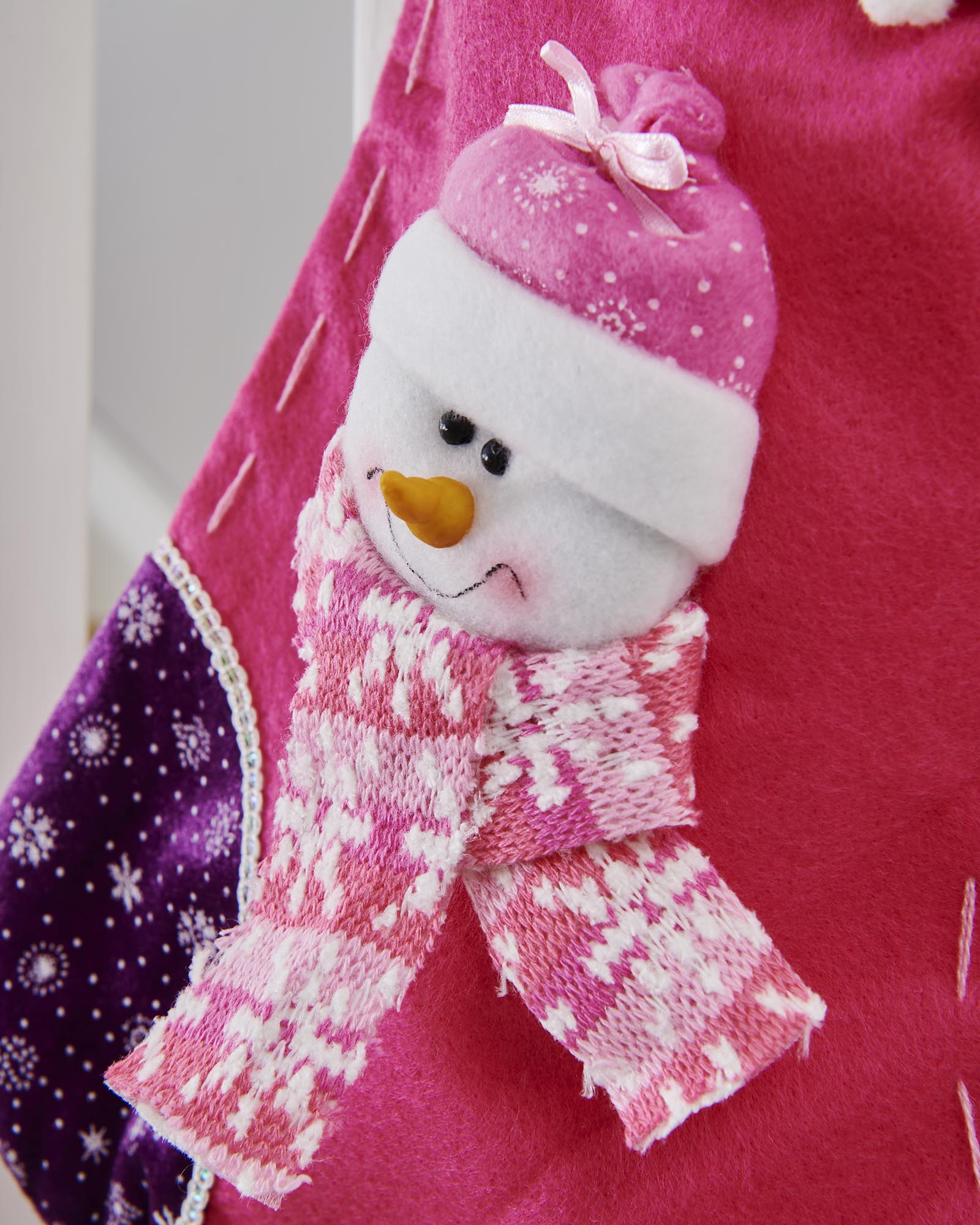 Snowman Stocking, Pink/Purple, 48 cm